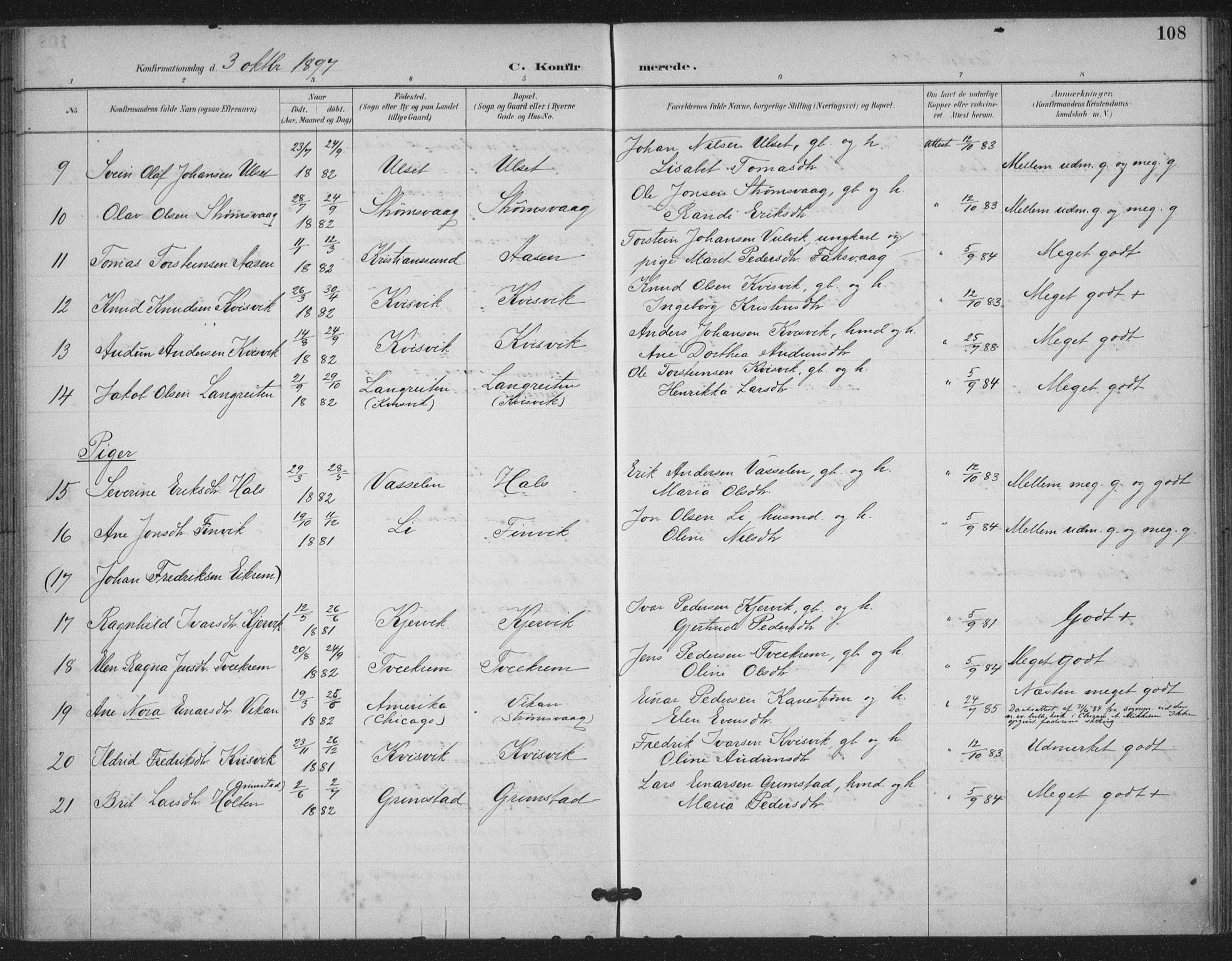 Ministerialprotokoller, klokkerbøker og fødselsregistre - Møre og Romsdal, AV/SAT-A-1454/587/L1000: Ministerialbok nr. 587A02, 1887-1910, s. 108