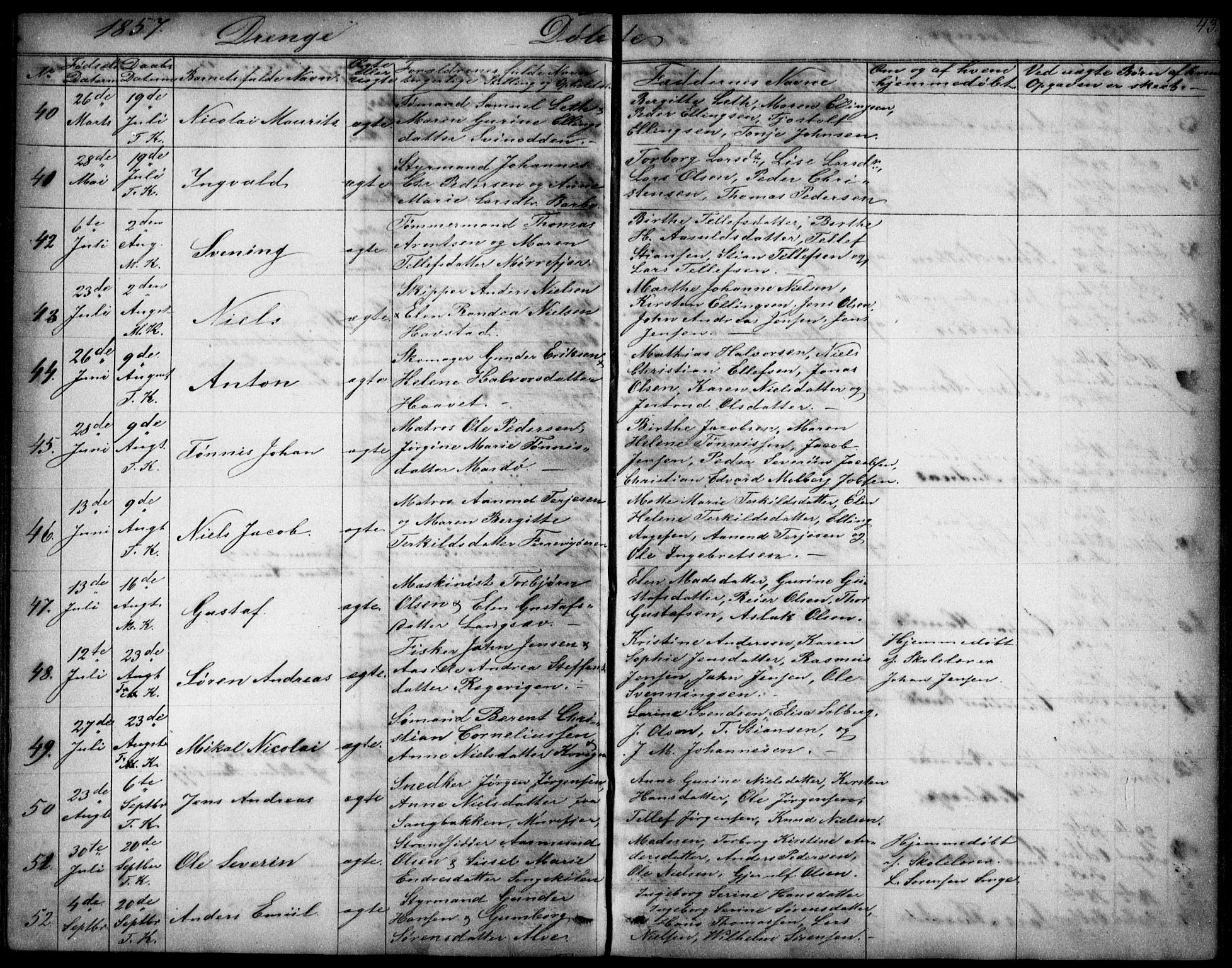 Tromøy sokneprestkontor, AV/SAK-1111-0041/F/Fb/L0002: Klokkerbok nr. B 2, 1851-1858, s. 43
