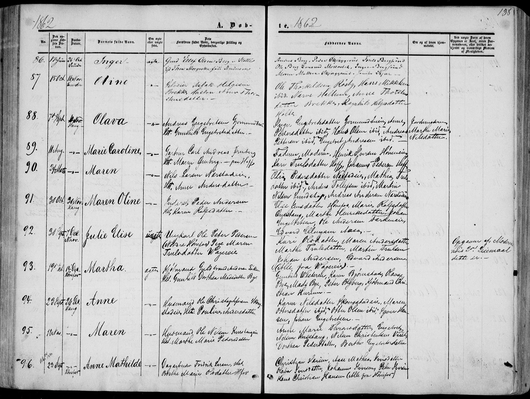 Norderhov kirkebøker, AV/SAKO-A-237/F/Fa/L0012: Ministerialbok nr. 12, 1856-1865, s. 138