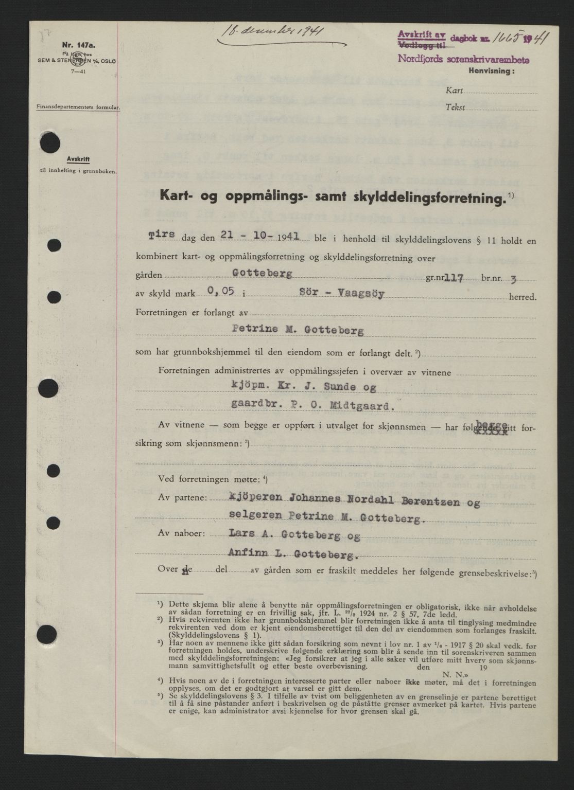 Nordfjord sorenskriveri, AV/SAB-A-2801/02/02b/02bj/L0007: Pantebok nr. A7, 1941-1943, Dagboknr: 1665/1941