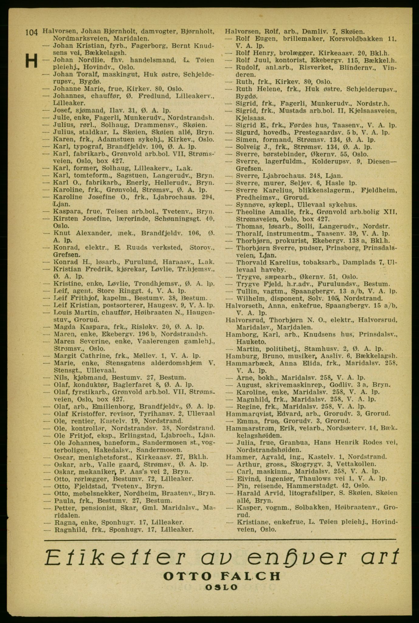 Aker adressebok/adressekalender, PUBL/001/A/004: Aker adressebok, 1929, s. 104