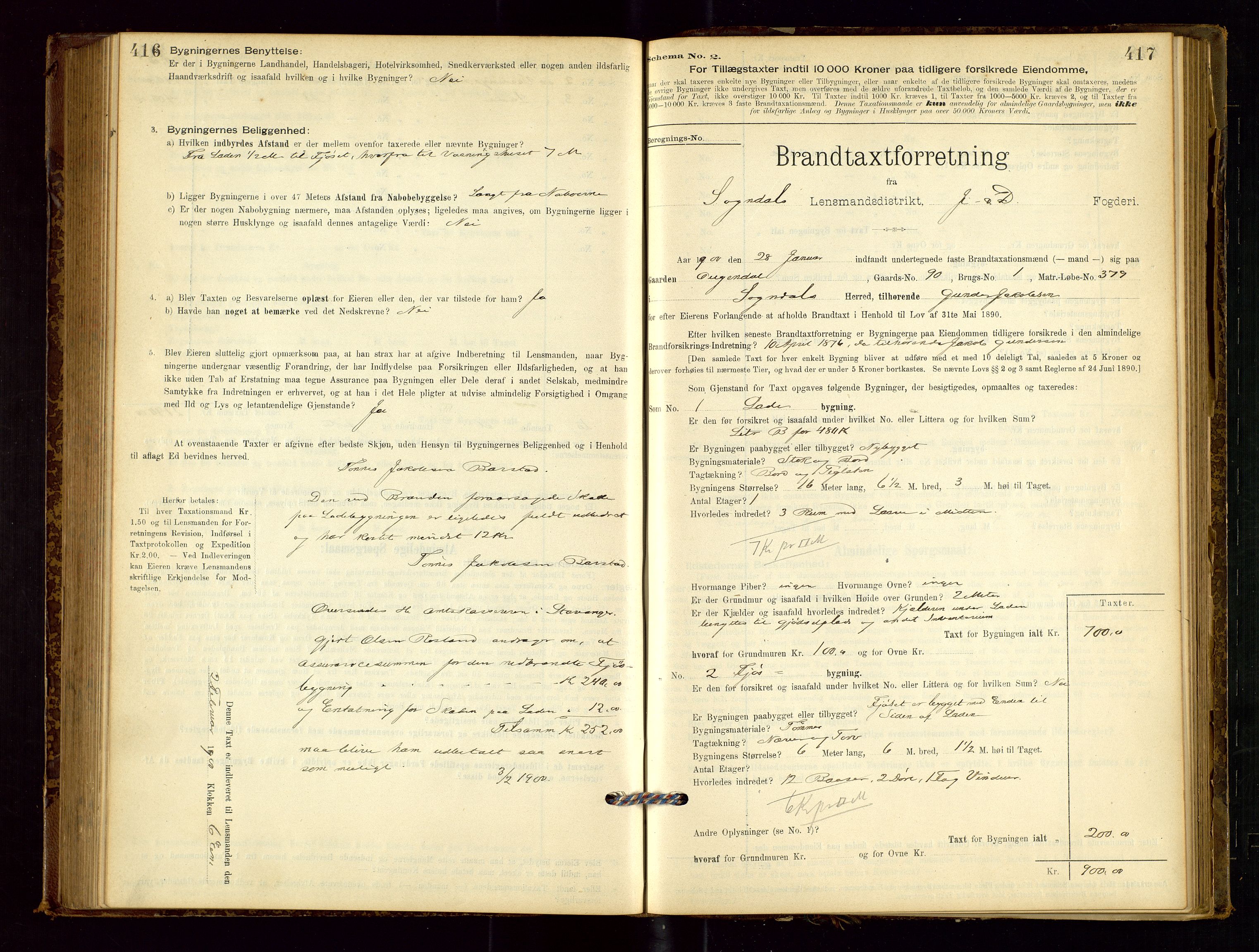 Sokndal lensmannskontor, AV/SAST-A-100417/Gob/L0001: "Brandtaxt-Protokol", 1895-1902, s. 416-417