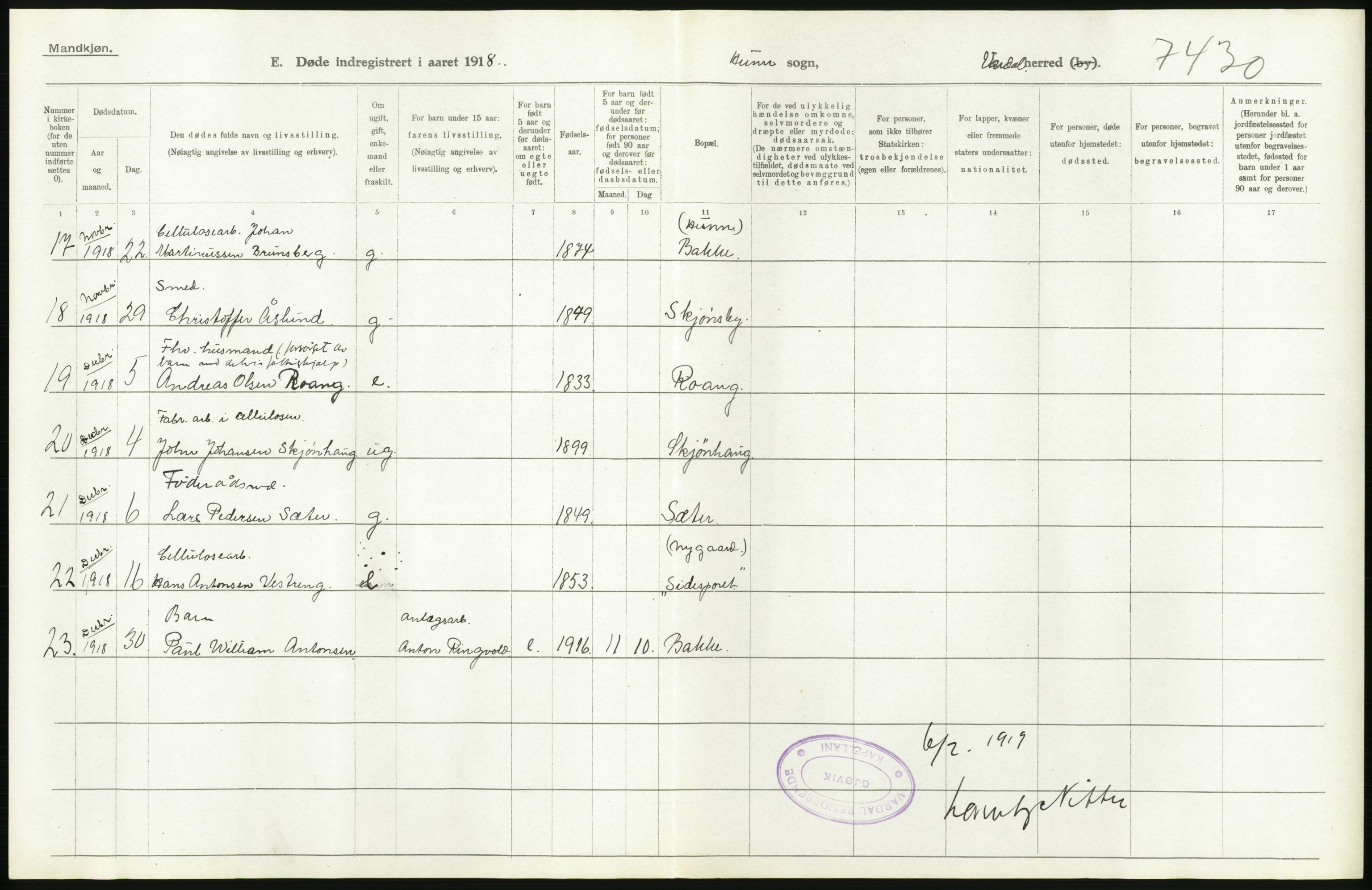 Statistisk sentralbyrå, Sosiodemografiske emner, Befolkning, RA/S-2228/D/Df/Dfb/Dfbh/L0017: Oppland fylke: Døde. Bygder og byer., 1918, s. 350