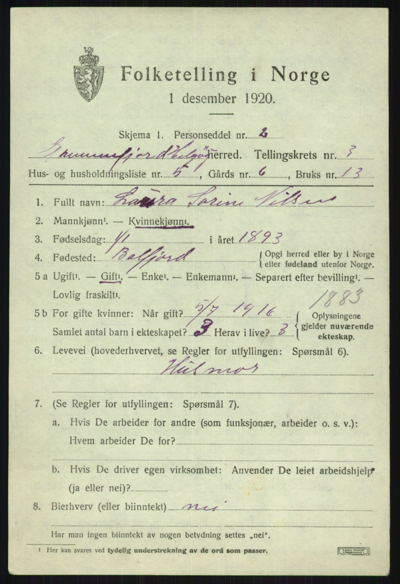 SATØ, Folketelling 1920 for 1935 Helgøy herred, 1920, s. 1437