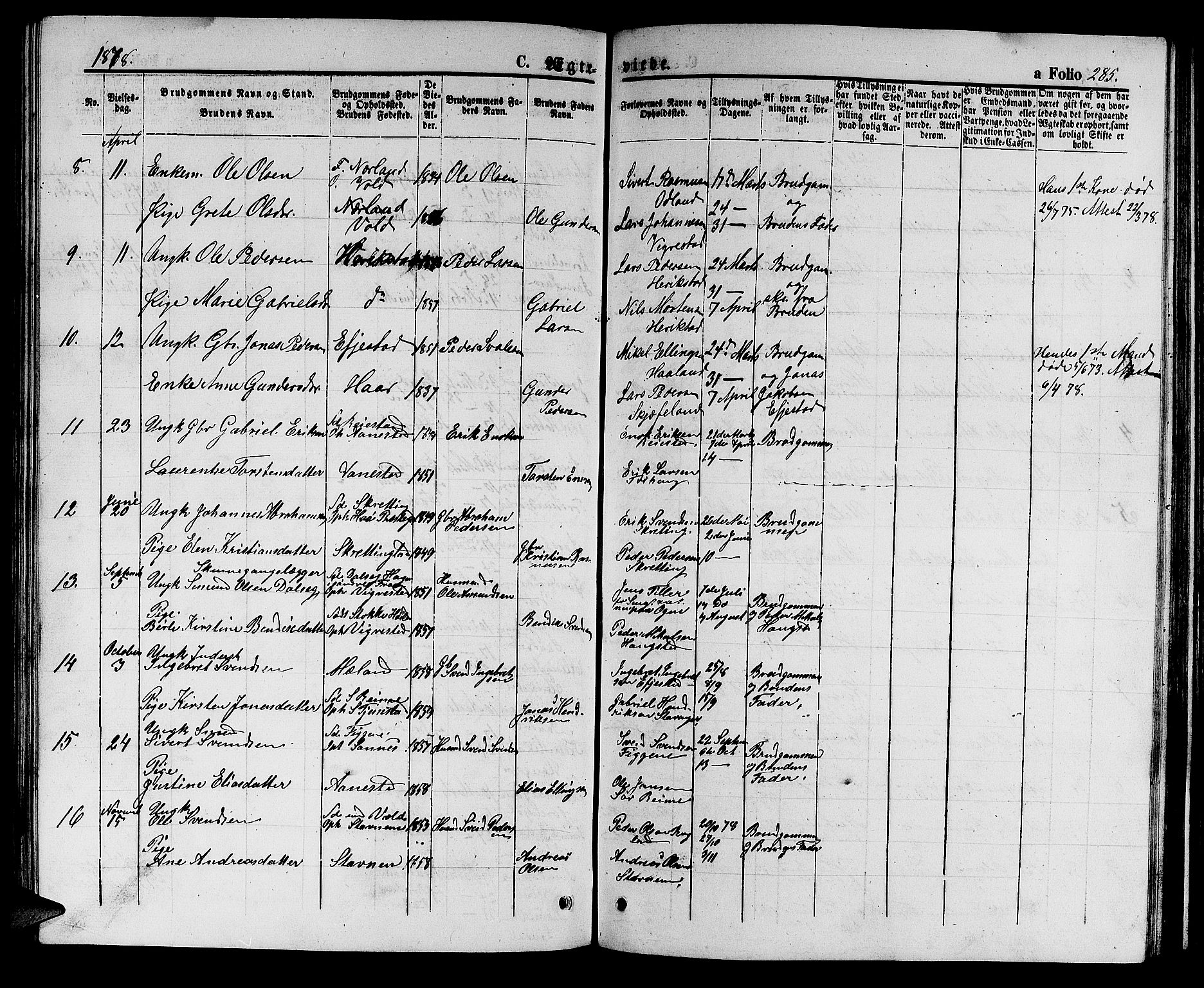 Hå sokneprestkontor, AV/SAST-A-101801/001/30BB/L0002: Klokkerbok nr. B 2, 1854-1883, s. 285