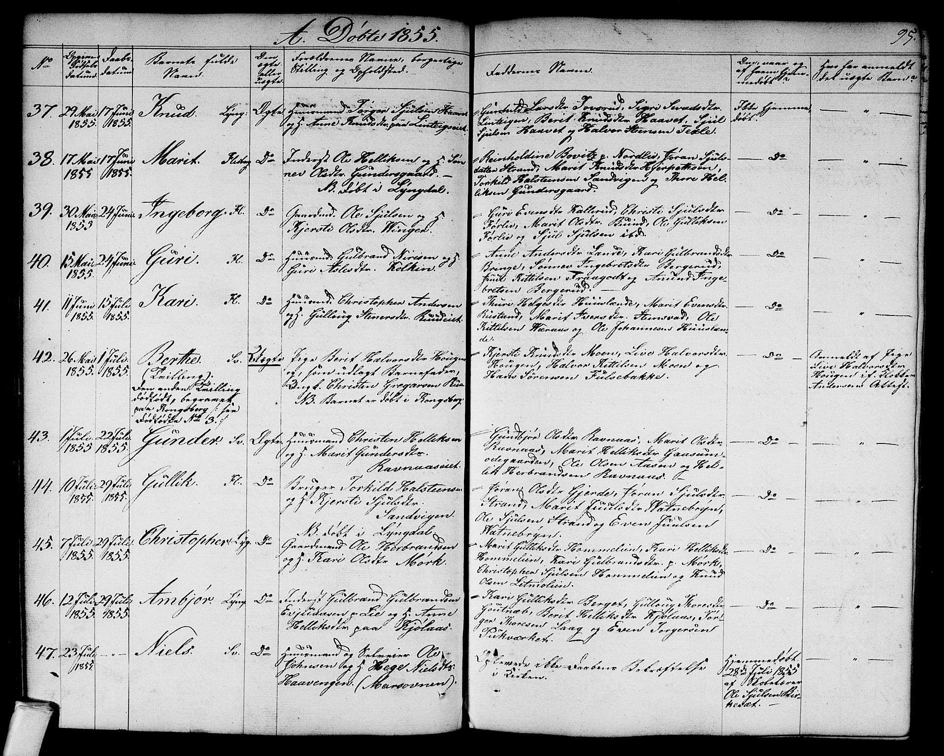 Flesberg kirkebøker, AV/SAKO-A-18/G/Ga/L0002: Klokkerbok nr. I 2, 1834-1860, s. 95