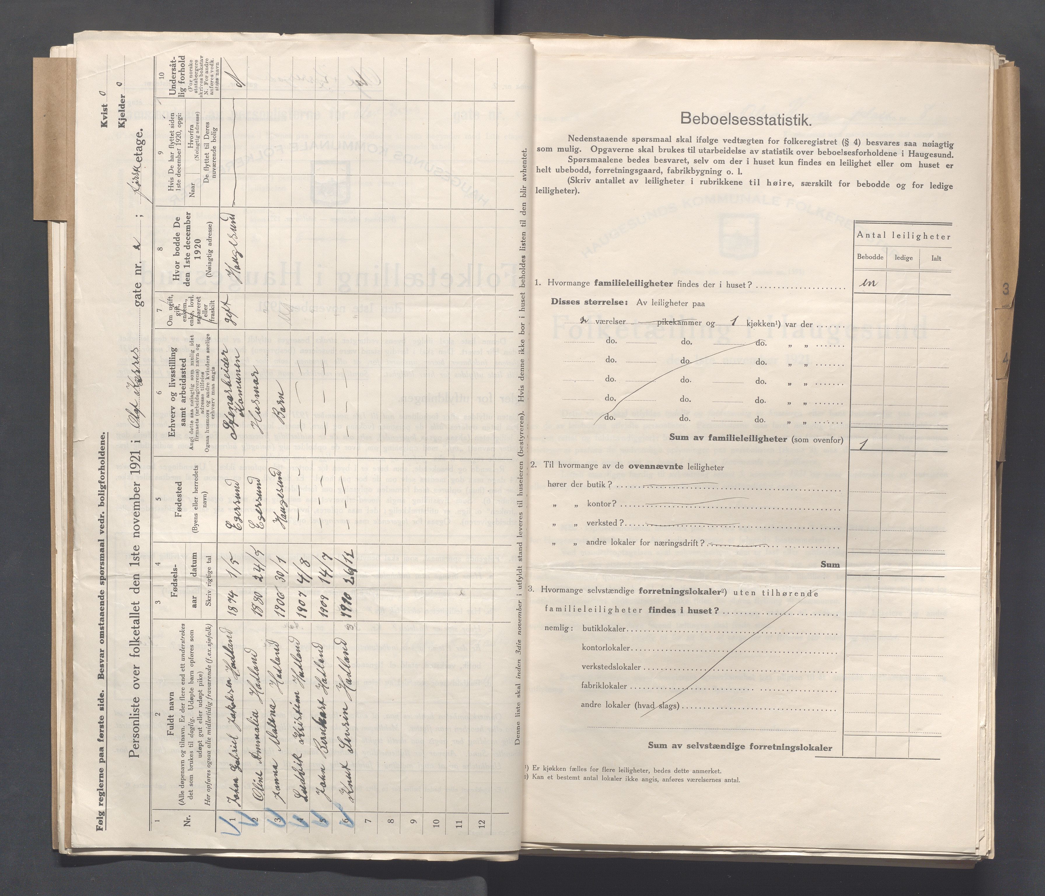 IKAR, Kommunal folketelling 1.11.1921 for Haugesund, 1921, s. 3219