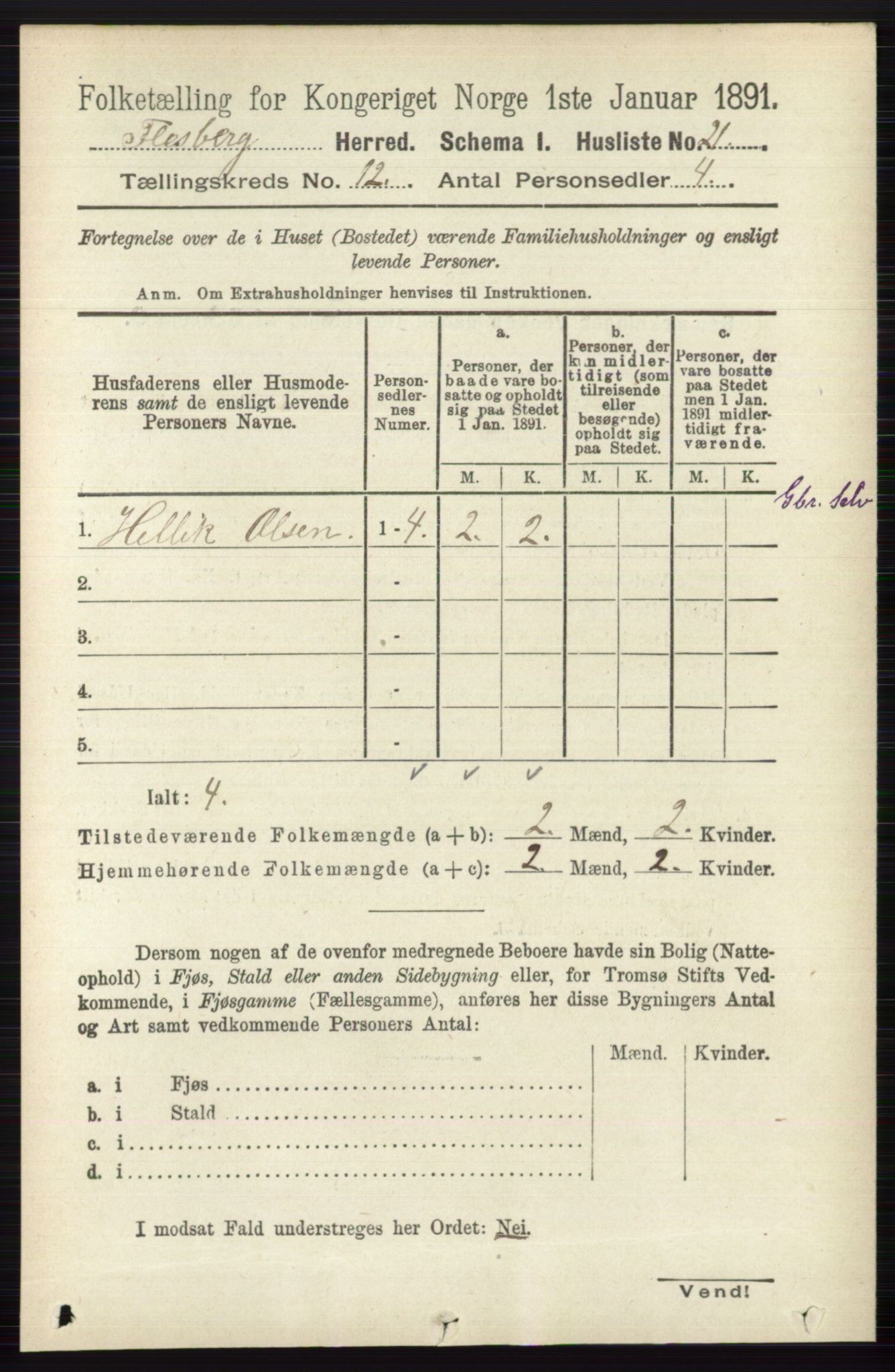 RA, Folketelling 1891 for 0631 Flesberg herred, 1891, s. 2091