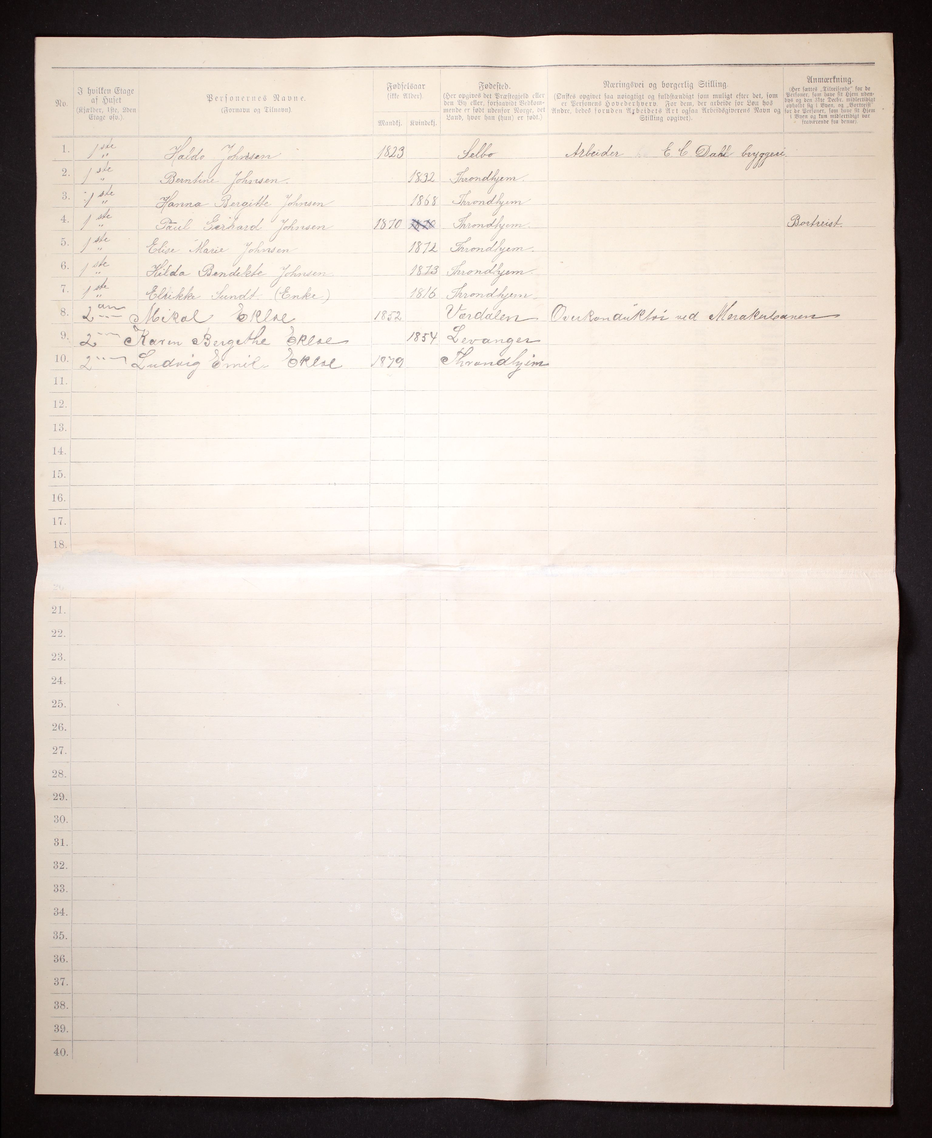 SAT, Folketelling 1885 for 1601 Trondheim kjøpstad, 1885, s. 2024