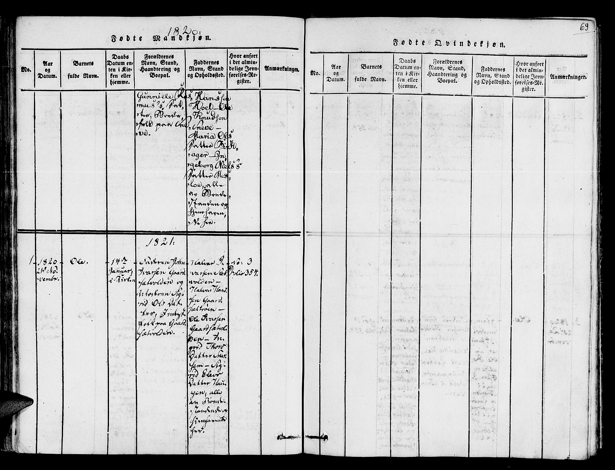 Ministerialprotokoller, klokkerbøker og fødselsregistre - Sør-Trøndelag, SAT/A-1456/678/L0895: Ministerialbok nr. 678A05 /1, 1816-1821, s. 69