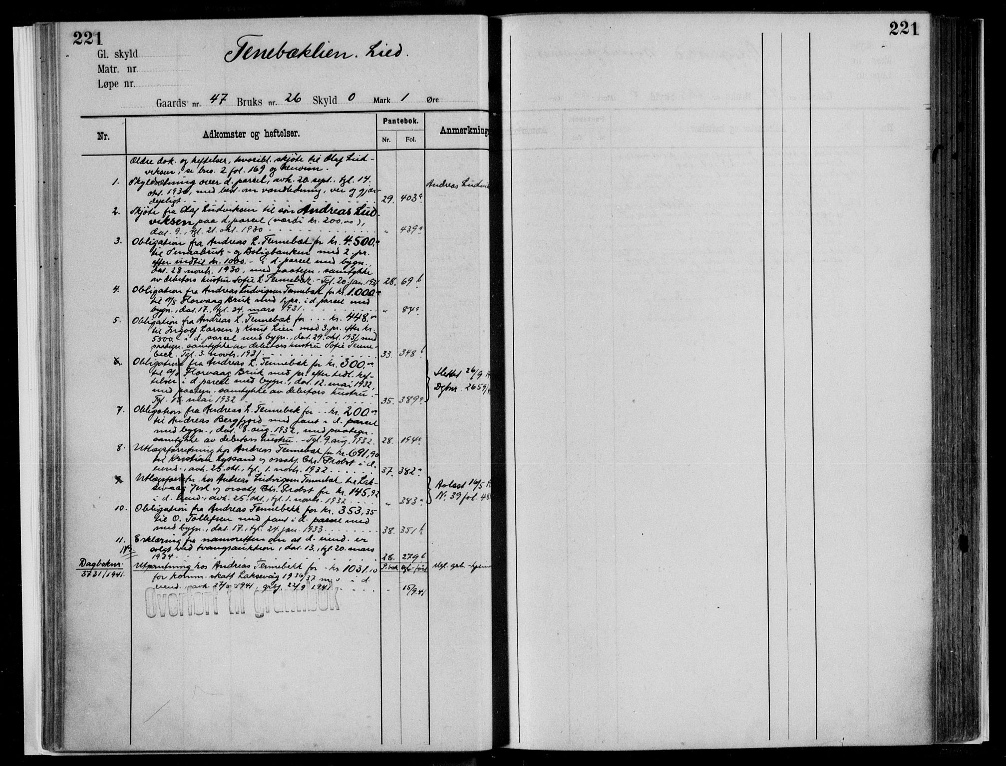 Midhordland sorenskriveri, AV/SAB-A-3001/1/G/Ga/Gab/L0112: Panteregister nr. II.A.b.112, s. 221