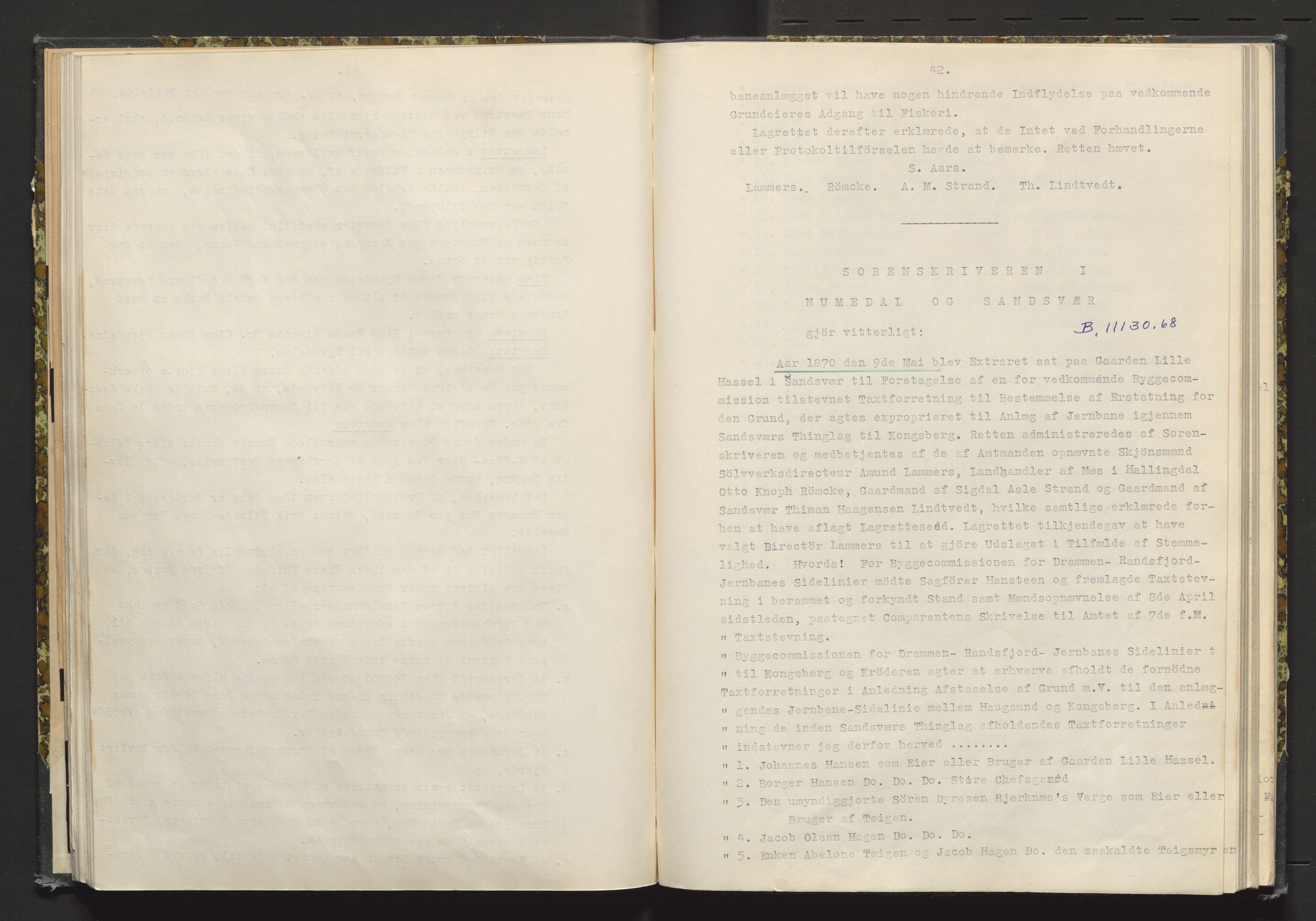 Norges Statsbaner Drammen distrikt (NSB), AV/SAKO-A-30/Y/Yc/L0003: Ekspropriasjonstakster for strekningen Hokksund-Kongsberg, 1870-1891, s. 42