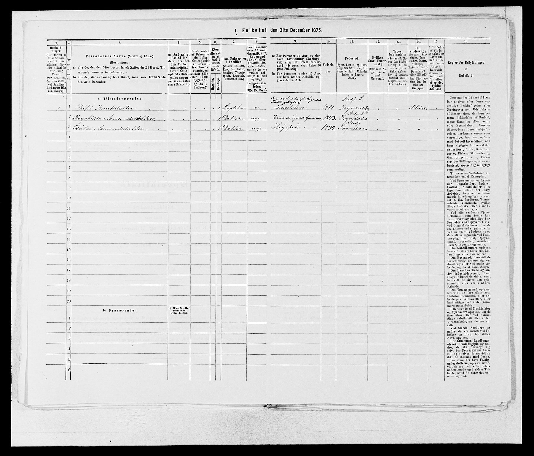 SAB, Folketelling 1875 for 1420P Sogndal prestegjeld, 1875, s. 381