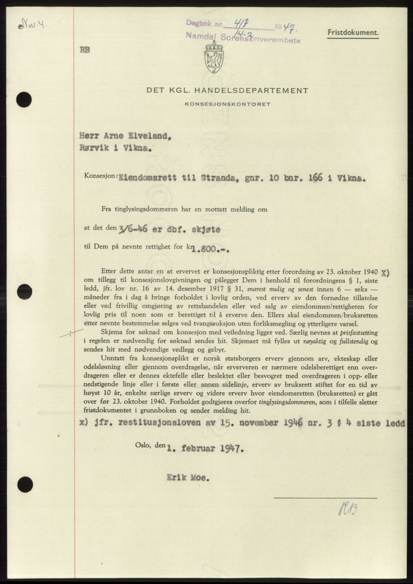 Namdal sorenskriveri, SAT/A-4133/1/2/2C: Pantebok nr. -, 1946-1947, Dagboknr: 417/1947