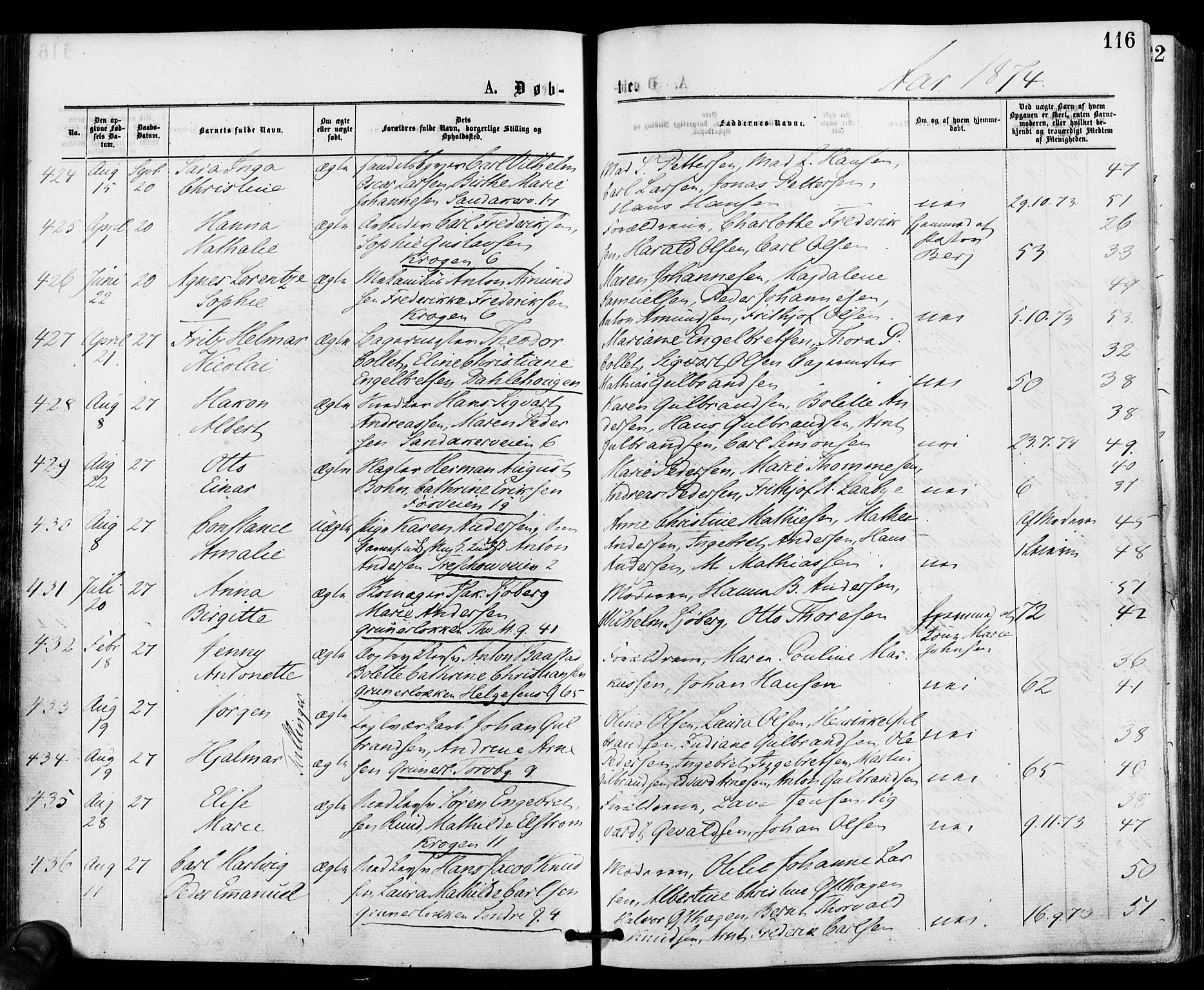 Gamle Aker prestekontor Kirkebøker, AV/SAO-A-10617a/F/L0004: Ministerialbok nr. 4, 1872-1879, s. 116