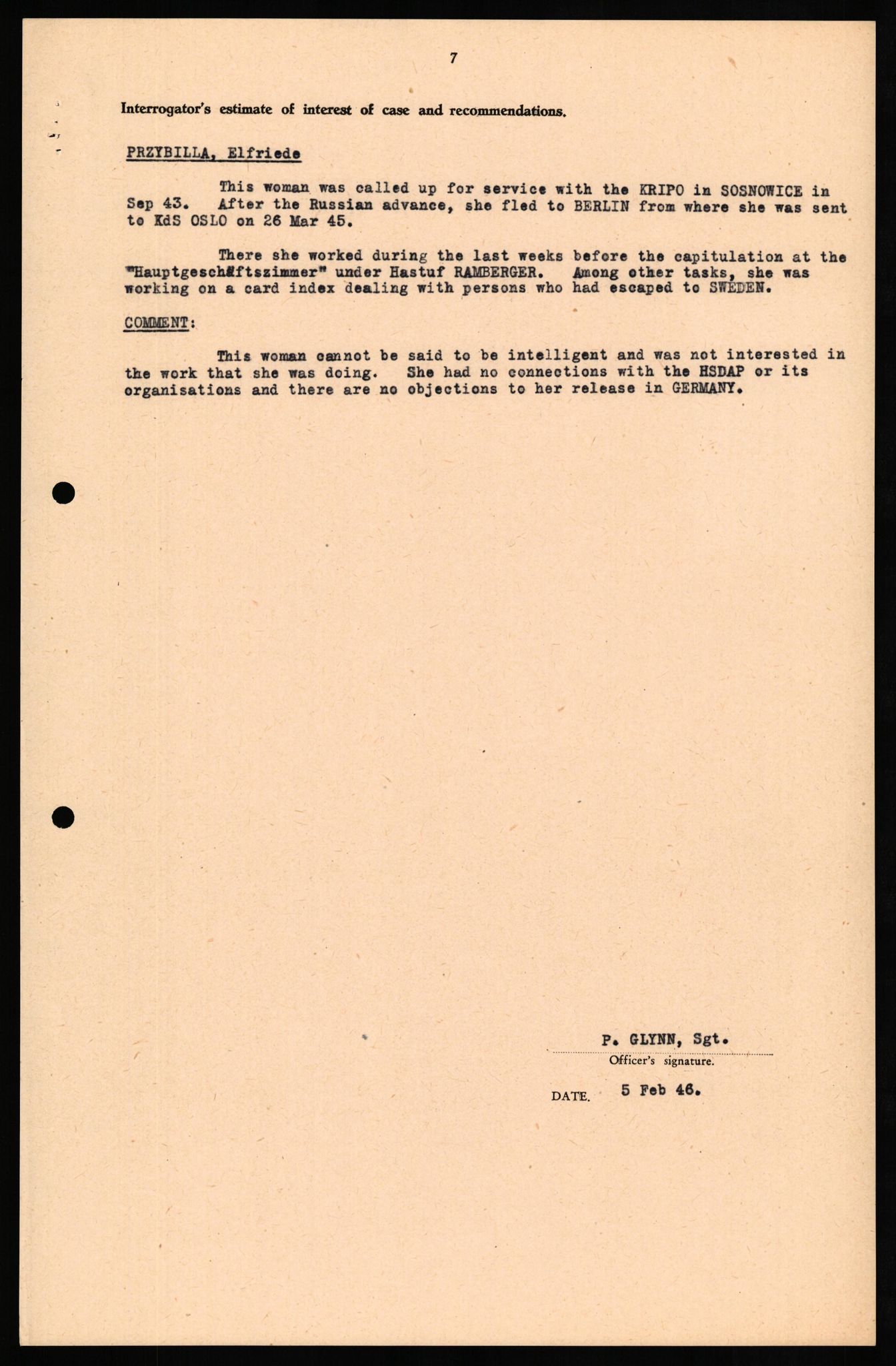 Forsvaret, Forsvarets overkommando II, AV/RA-RAFA-3915/D/Db/L0026: CI Questionaires. Tyske okkupasjonsstyrker i Norge. Tyskere., 1945-1946, s. 428