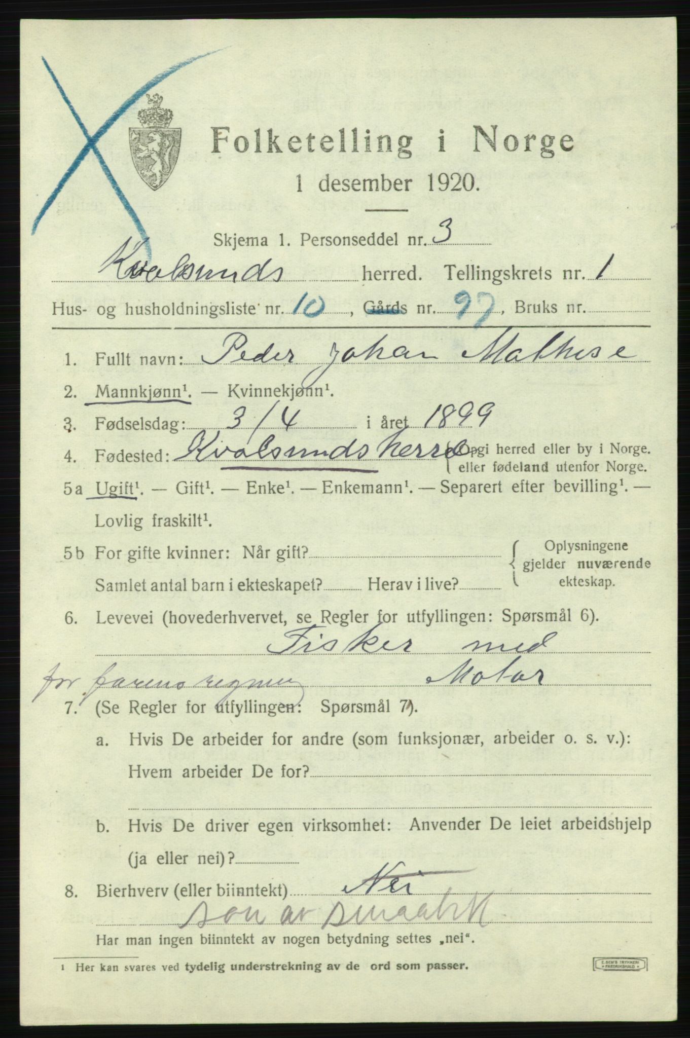 SATØ, Folketelling 1920 for 2017 Kvalsund herred, 1920, s. 594