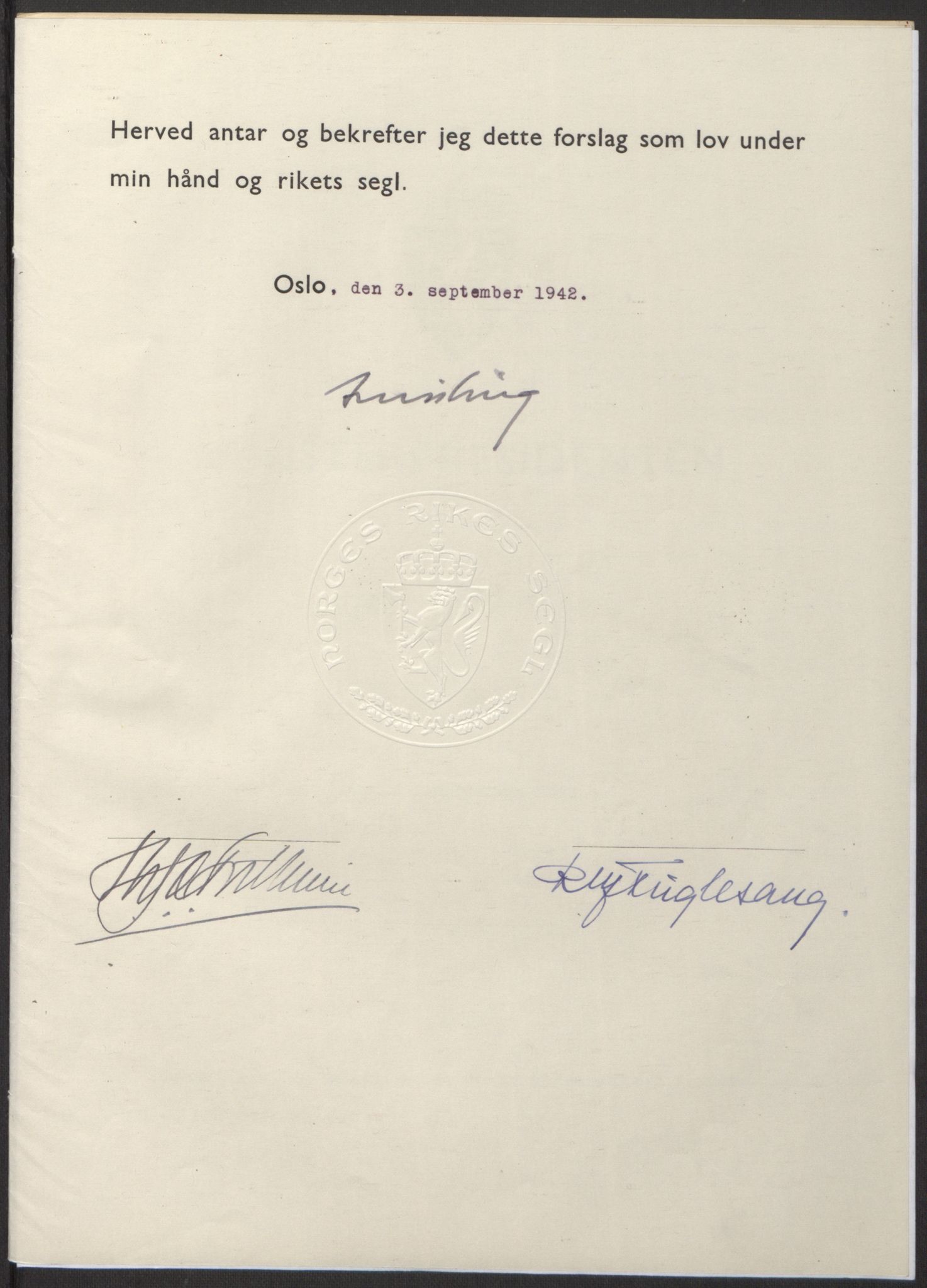 NS-administrasjonen 1940-1945 (Statsrådsekretariatet, de kommisariske statsråder mm), RA/S-4279/D/Db/L0098: Lover II, 1942, s. 356