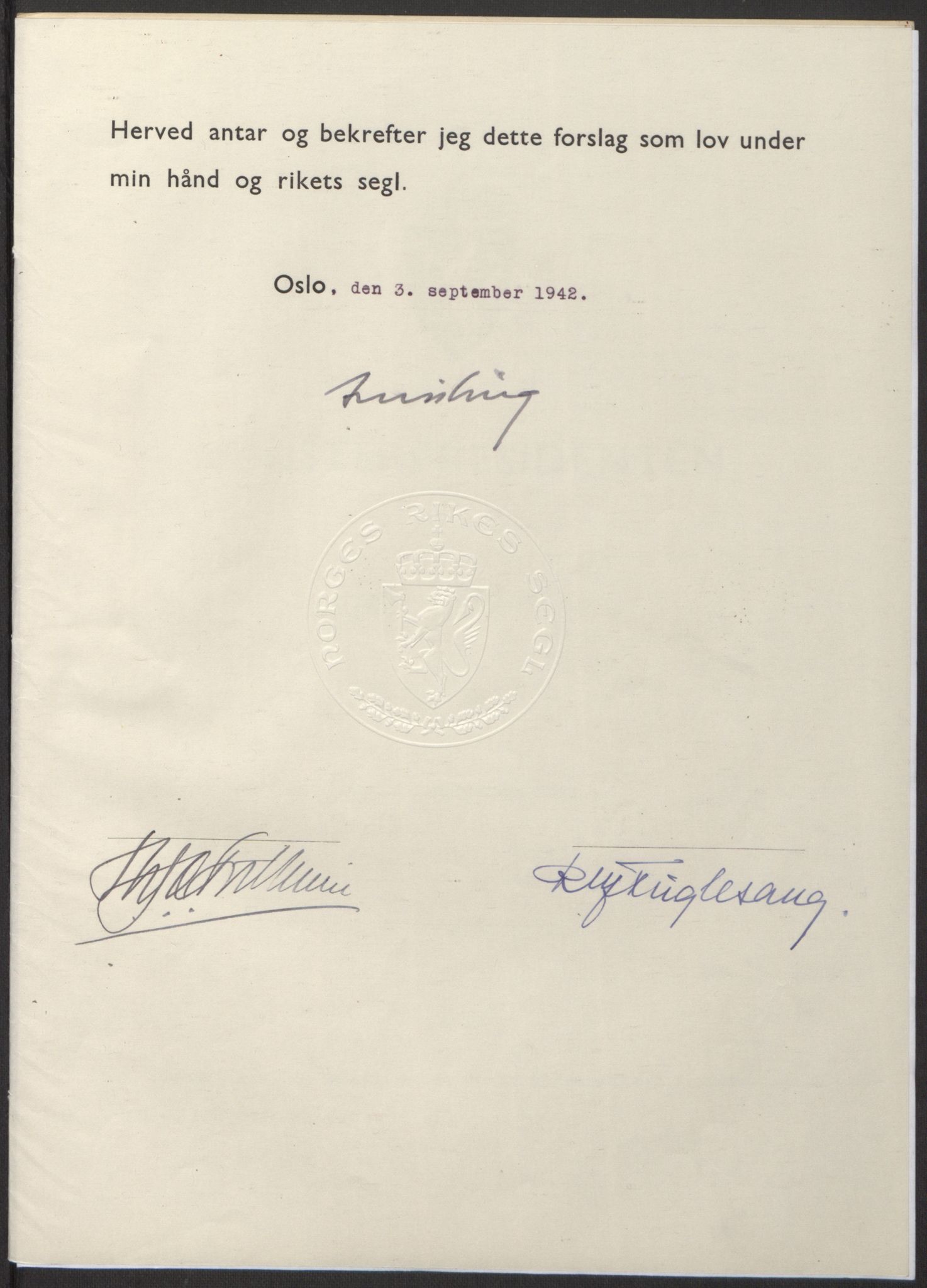 NS-administrasjonen 1940-1945 (Statsrådsekretariatet, de kommisariske statsråder mm), AV/RA-S-4279/D/Db/L0098: Lover II, 1942, s. 356