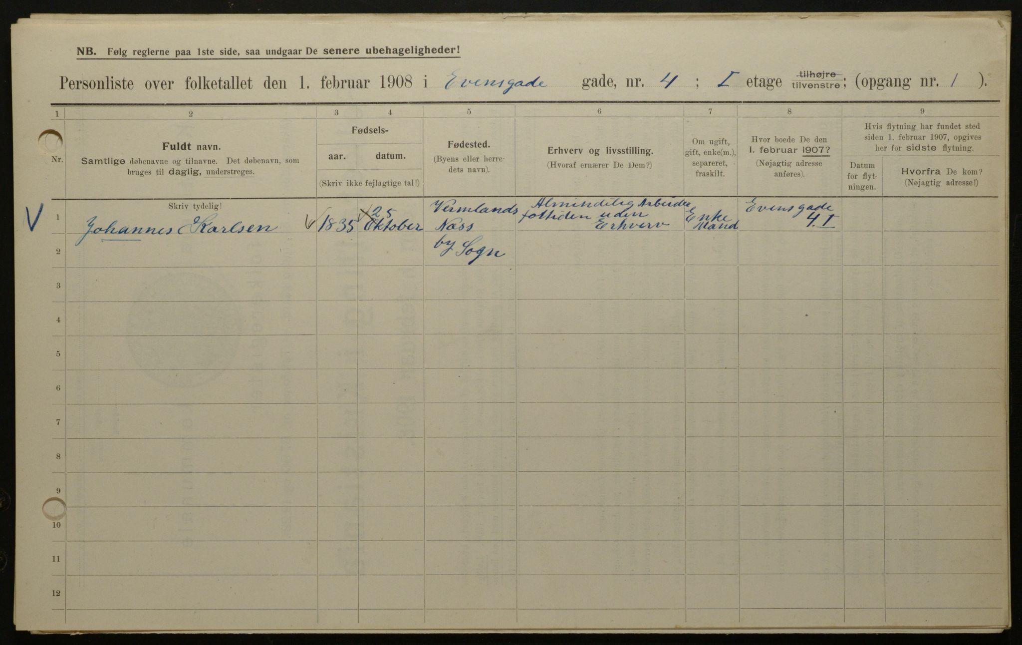 OBA, Kommunal folketelling 1.2.1908 for Kristiania kjøpstad, 1908, s. 20836