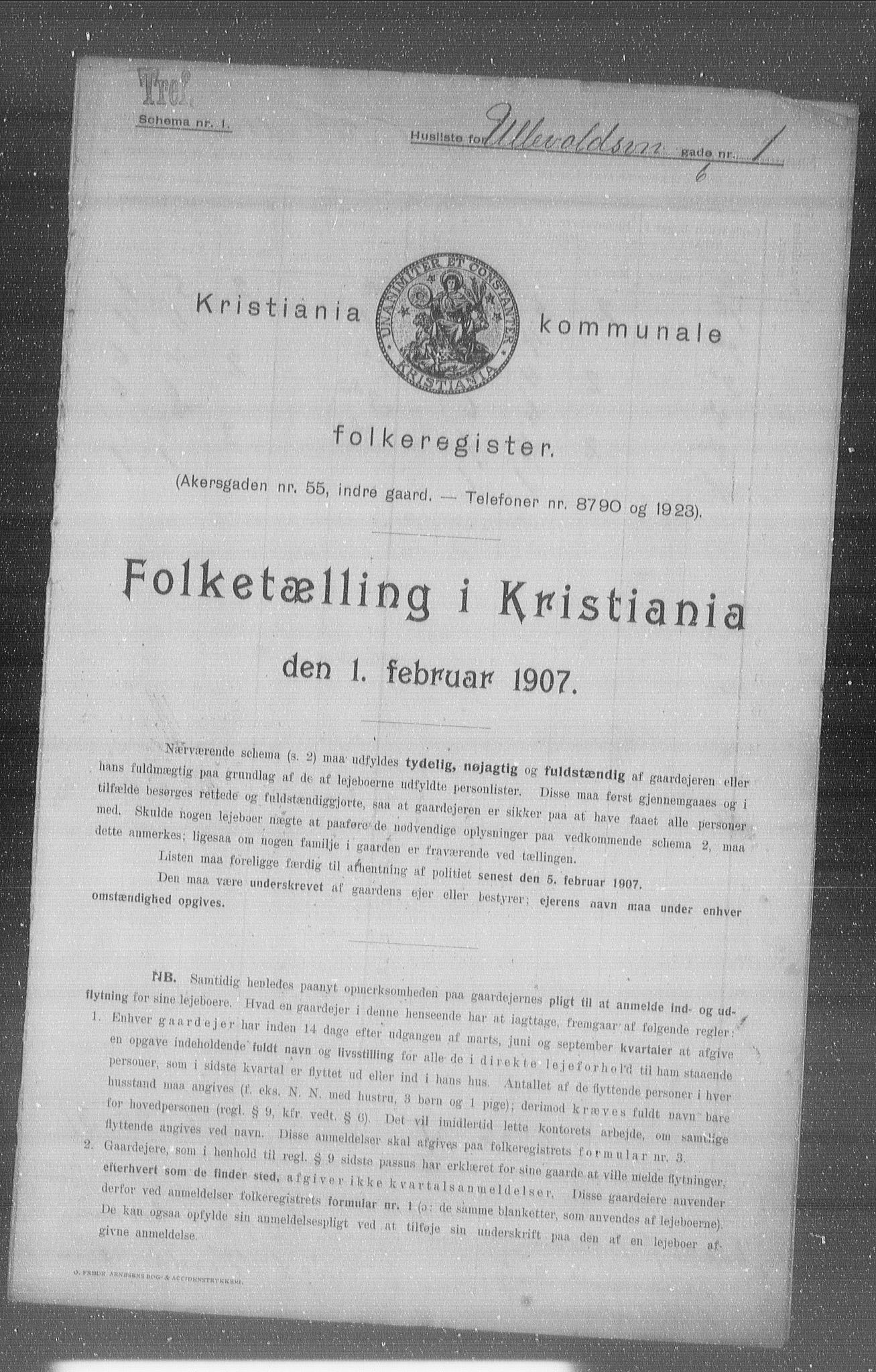 OBA, Kommunal folketelling 1.2.1907 for Kristiania kjøpstad, 1907, s. 60462