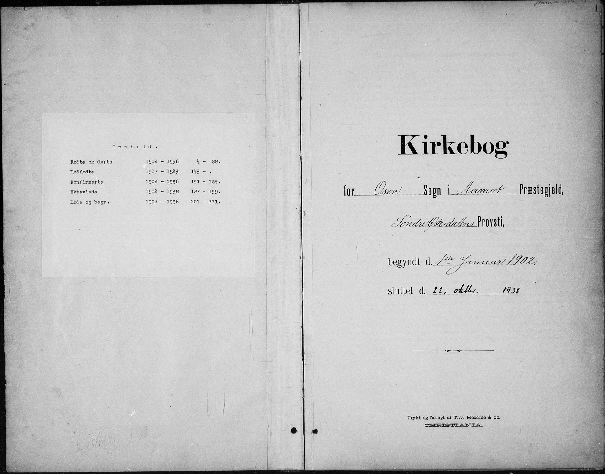 Åmot prestekontor, Hedmark, SAH/PREST-056/H/Ha/Hab/L0003: Klokkerbok nr. 3, 1902-1938, s. 1