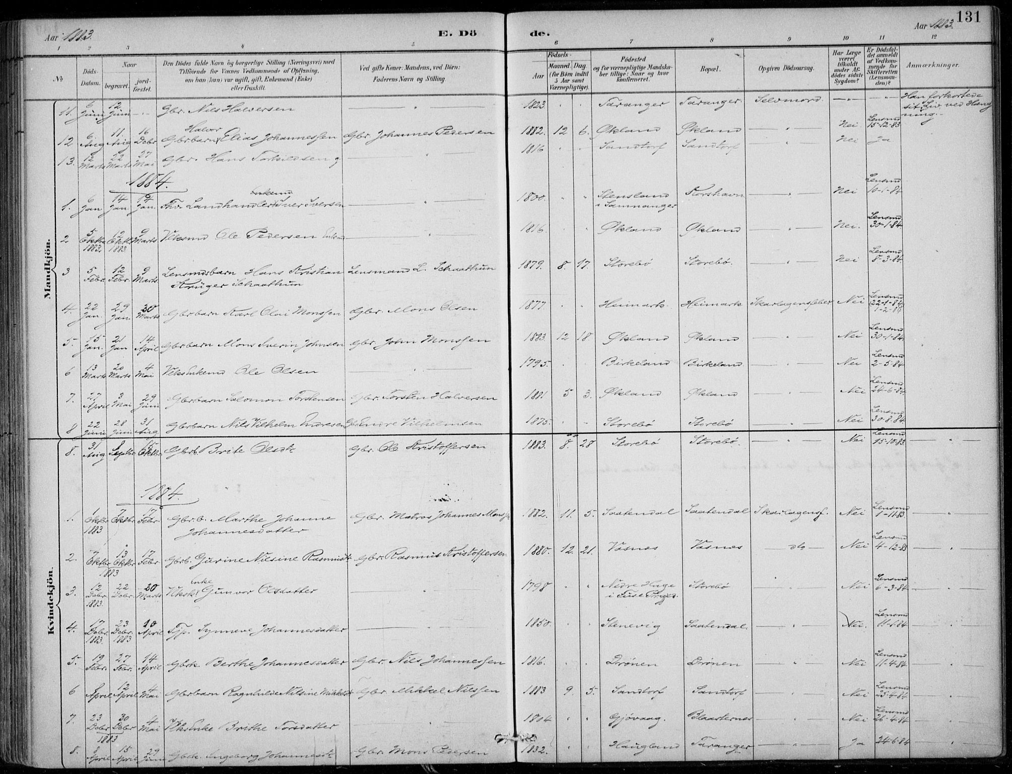 Sund sokneprestembete, AV/SAB-A-99930: Ministerialbok nr. C  1, 1882-1899, s. 131
