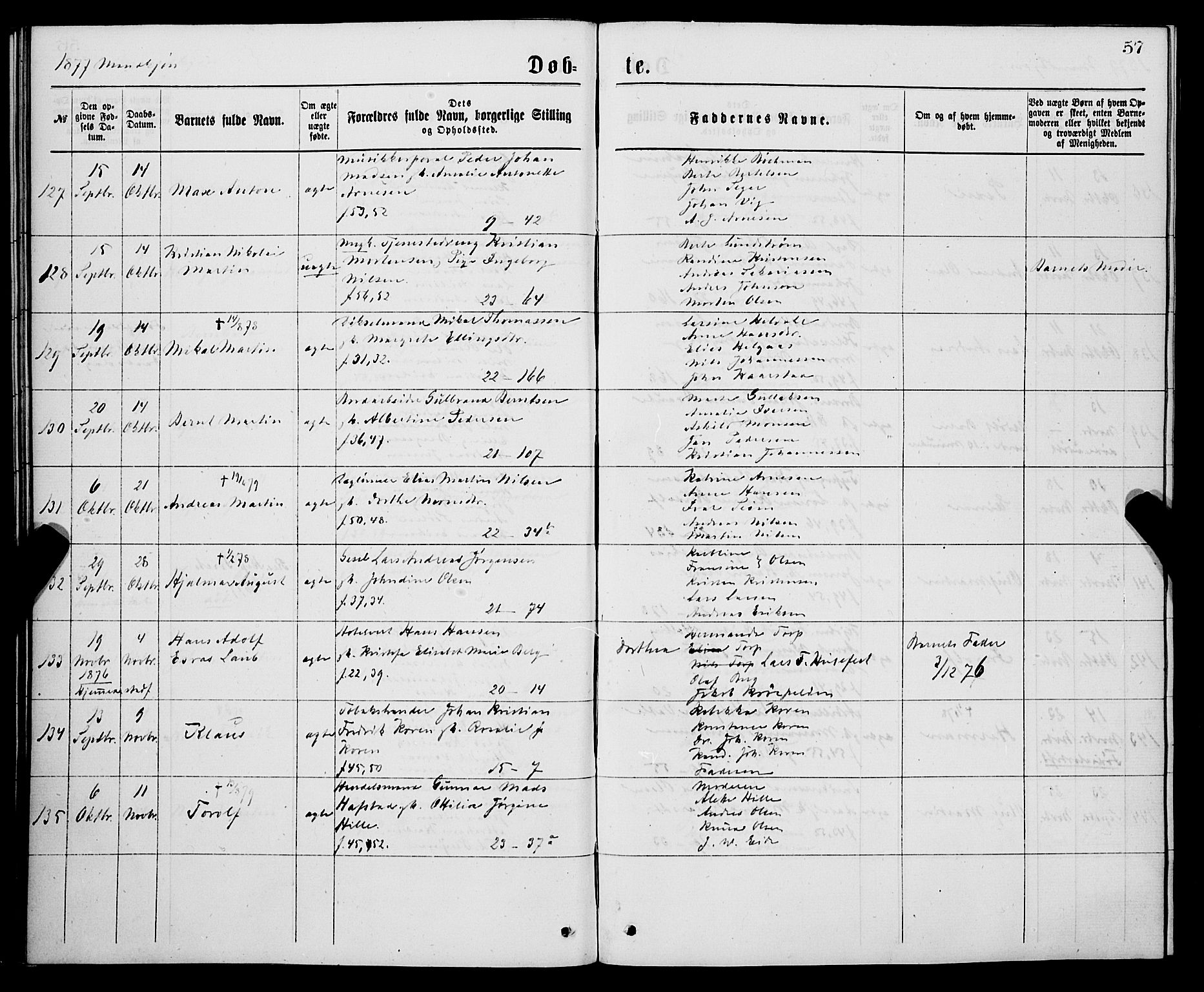 Korskirken sokneprestembete, AV/SAB-A-76101/H/Hab: Klokkerbok nr. B 7, 1874-1878, s. 57