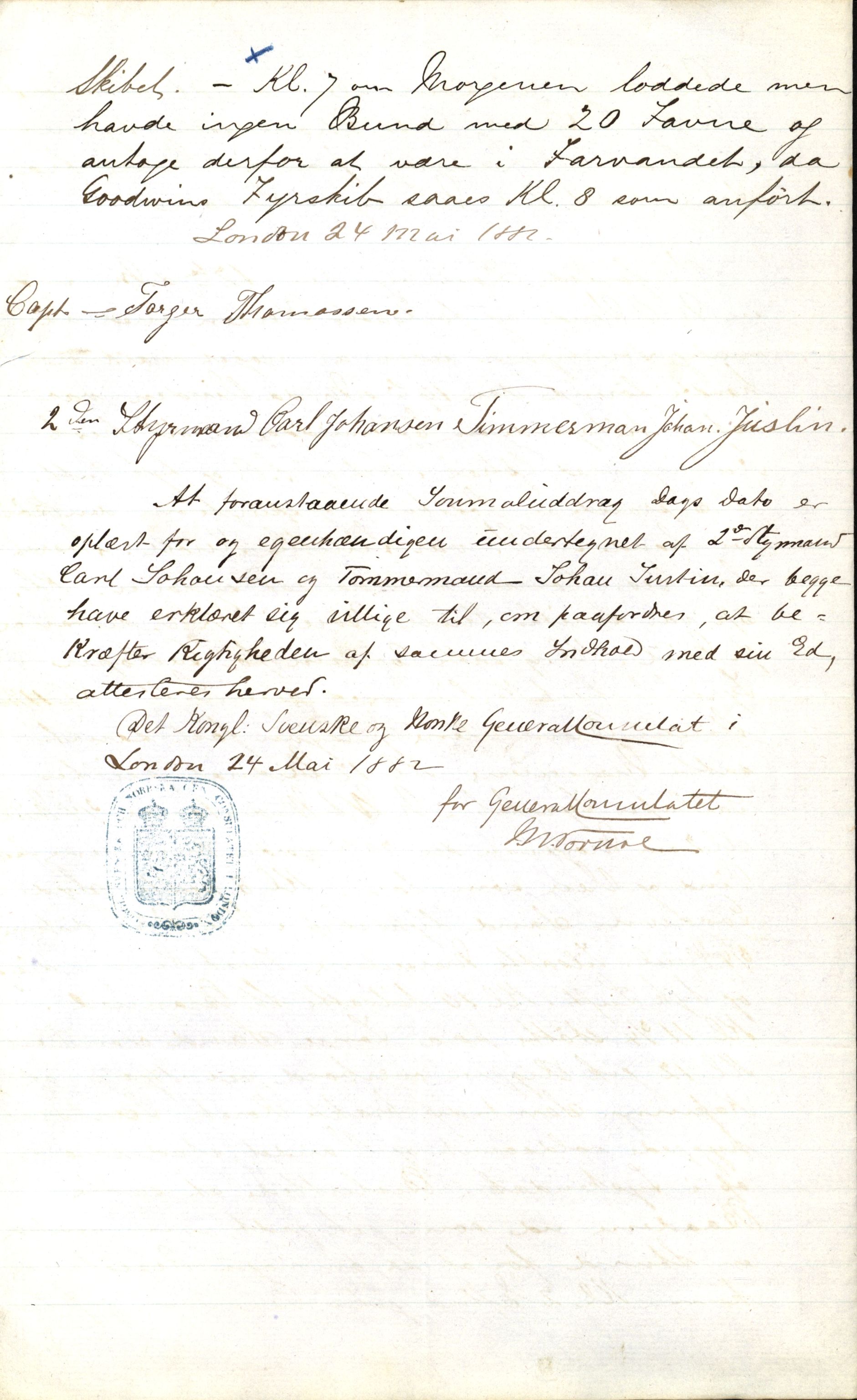 Pa 63 - Østlandske skibsassuranceforening, VEMU/A-1079/G/Ga/L0015/0010: Havaridokumenter / Cuba, Sirius, Freyr, Noatun, Frey, 1882, s. 62