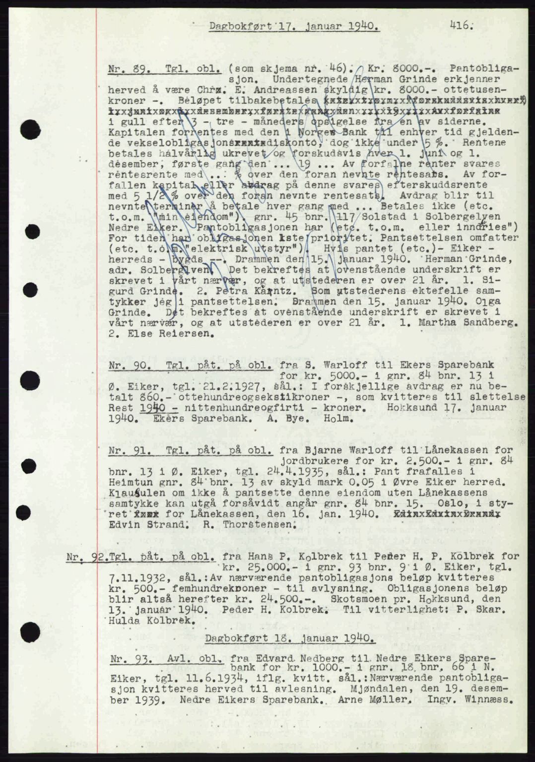 Eiker, Modum og Sigdal sorenskriveri, SAKO/A-123/G/Ga/Gab/L0041: Pantebok nr. A11, 1939-1940, Dagboknr: 89/1940