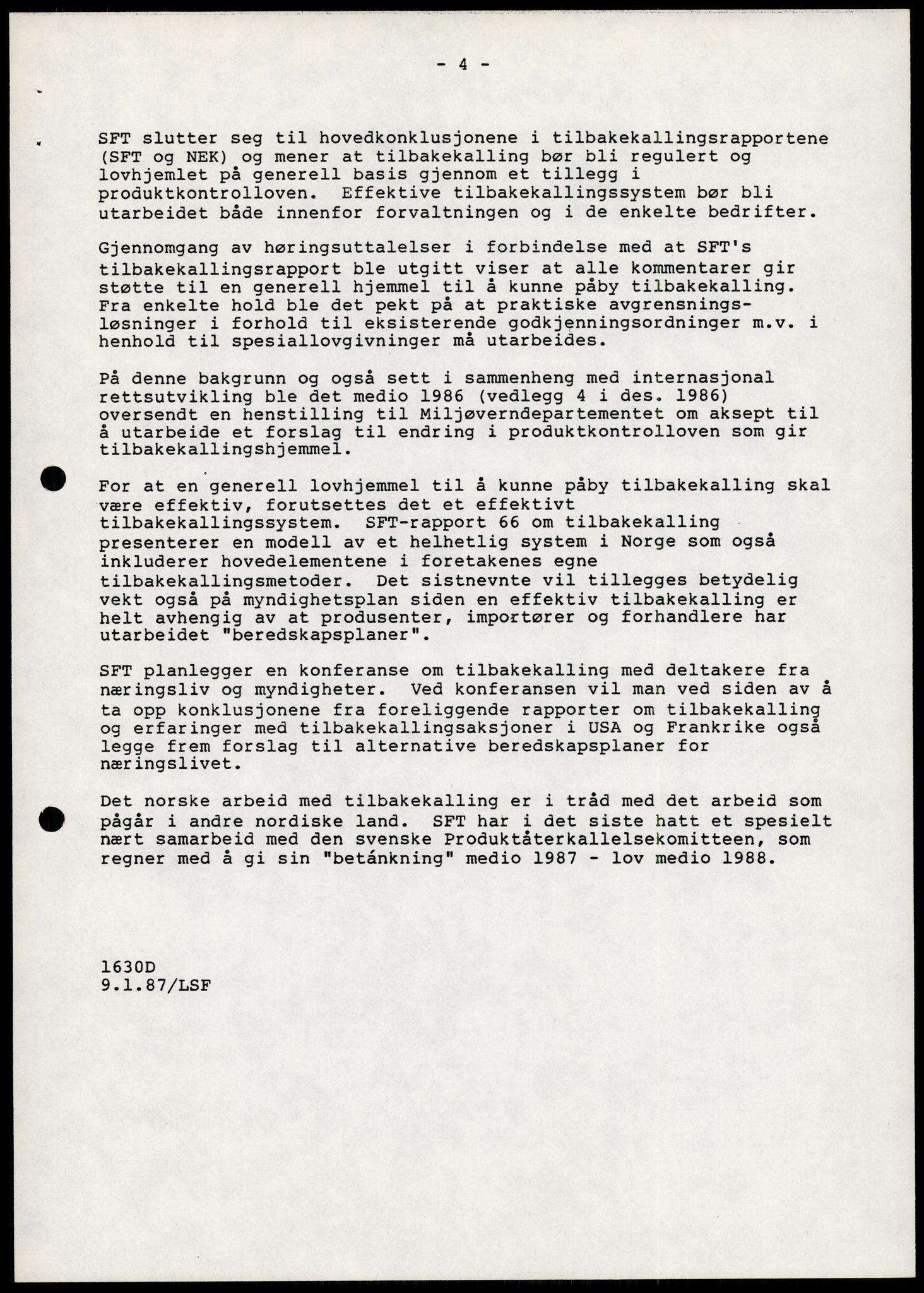 Statens forurensningstilsyn, hovedkontoret, AV/RA-S-4136/1/A/Ab/L0013: Produktkontrollrådet - Innkalling og referater, 1987