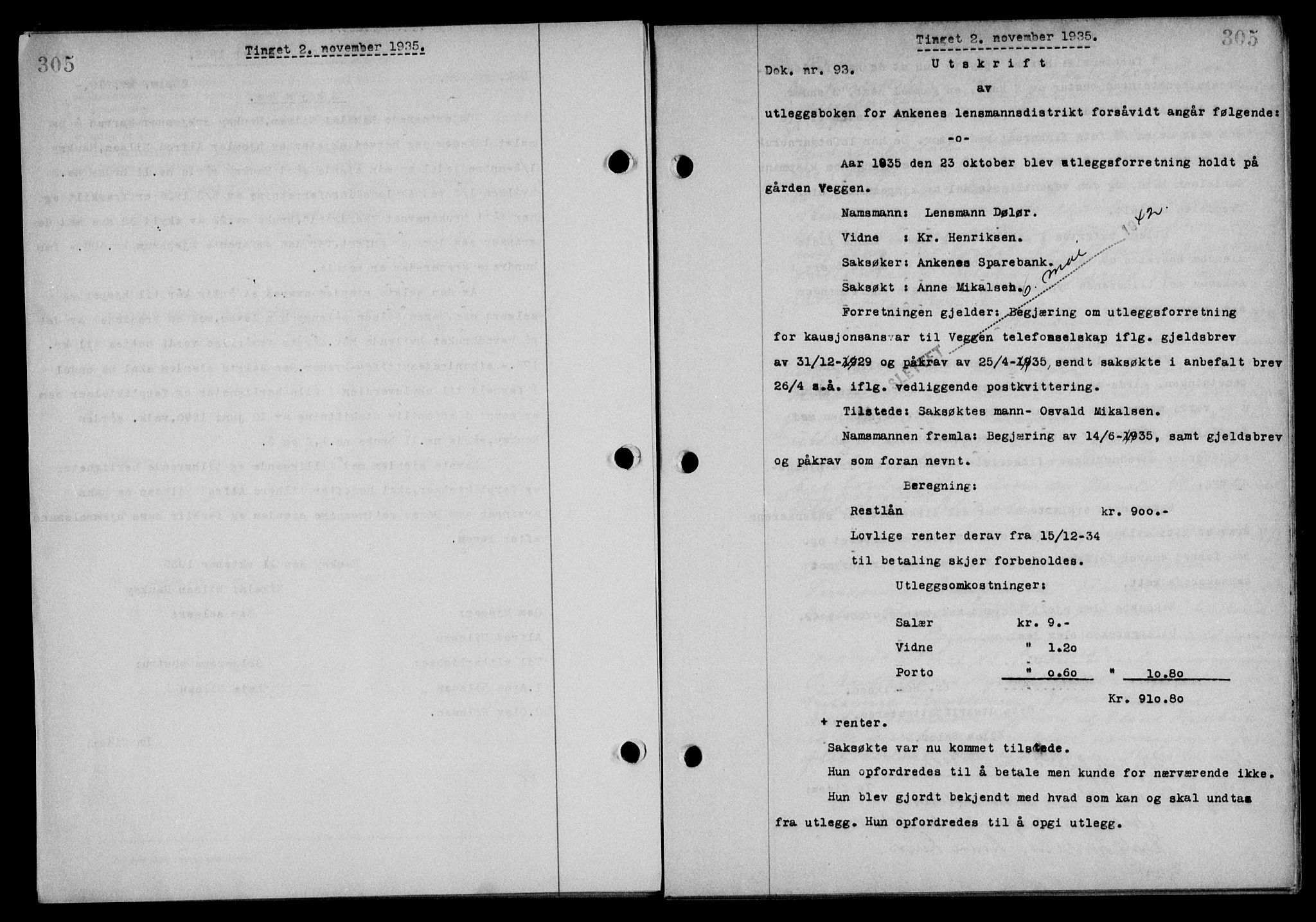 Steigen og Ofoten sorenskriveri, SAT/A-0030/1/2/2C/L0026: Pantebok nr. 30, 1935-1936, Tingl.dato: 02.11.1935