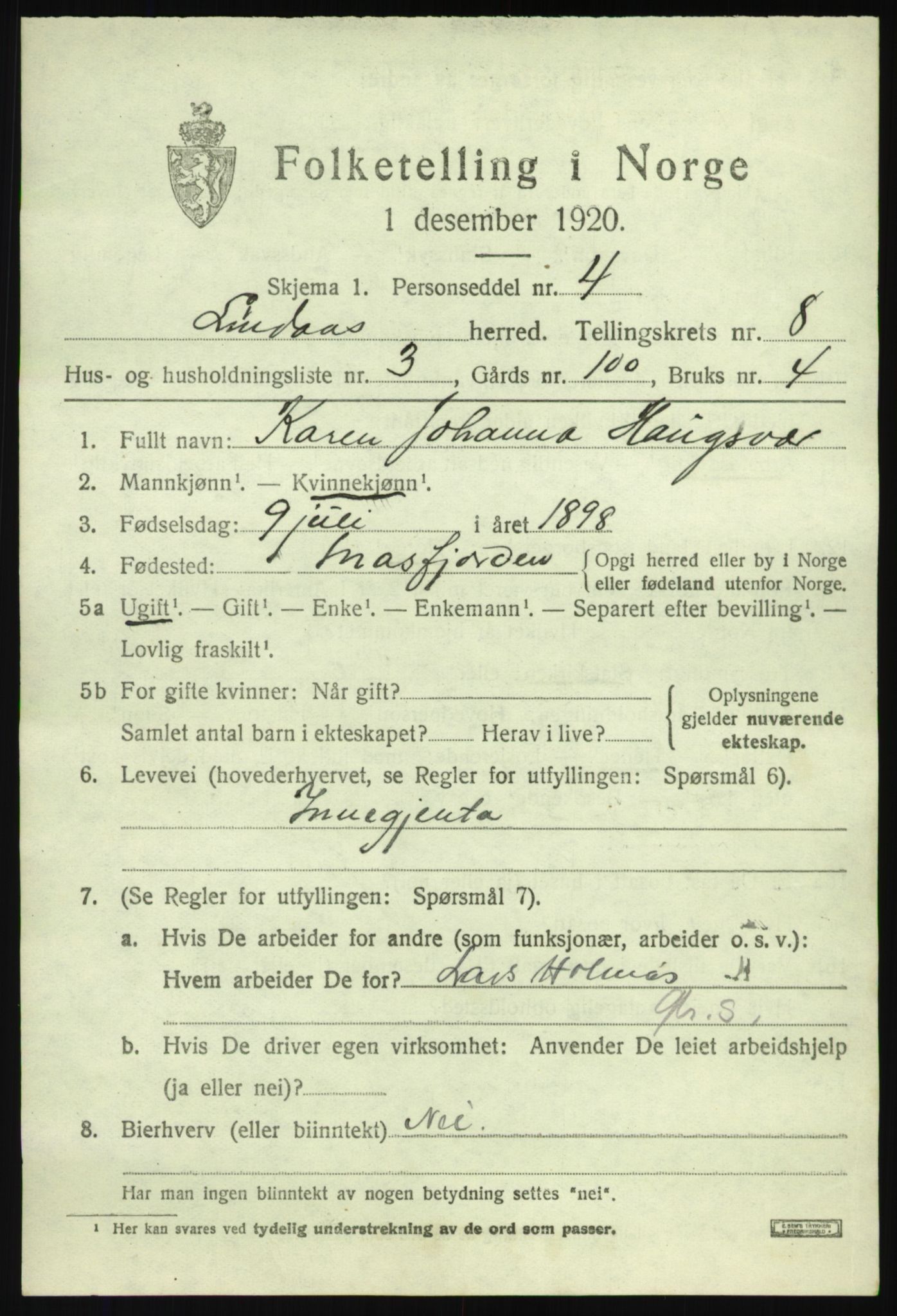 SAB, Folketelling 1920 for 1263 Lindås herred, 1920, s. 4265