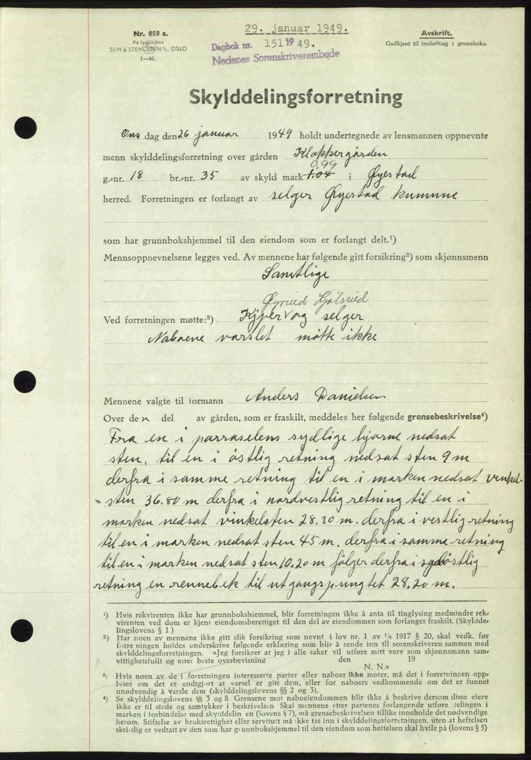 Nedenes sorenskriveri, AV/SAK-1221-0006/G/Gb/Gba/L0060: Pantebok nr. A12, 1948-1949, Dagboknr: 151/1949