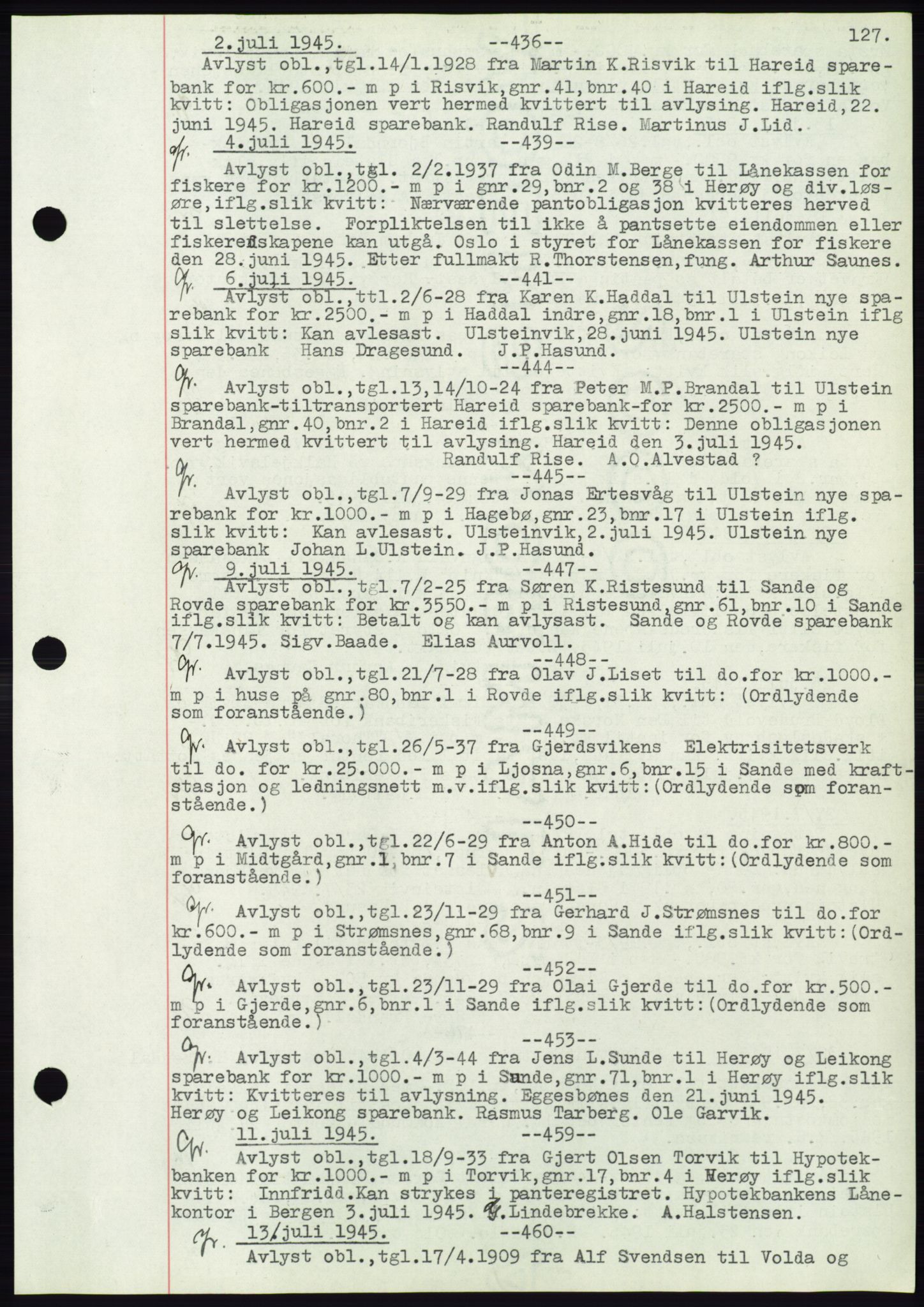Søre Sunnmøre sorenskriveri, SAT/A-4122/1/2/2C/L0072: Pantebok nr. 66, 1941-1955, Dagboknr: 436/1945