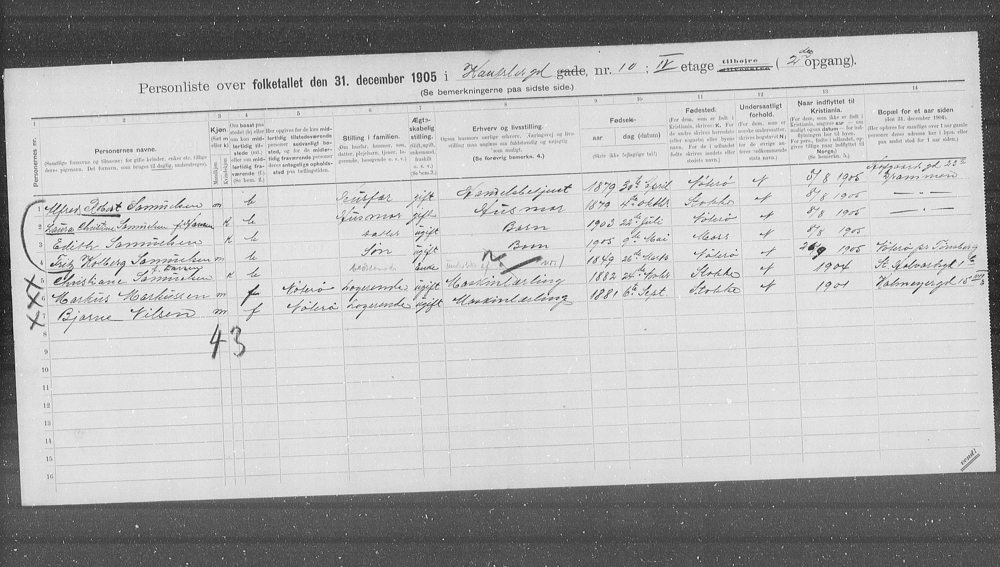 OBA, Kommunal folketelling 31.12.1905 for Kristiania kjøpstad, 1905, s. 25260