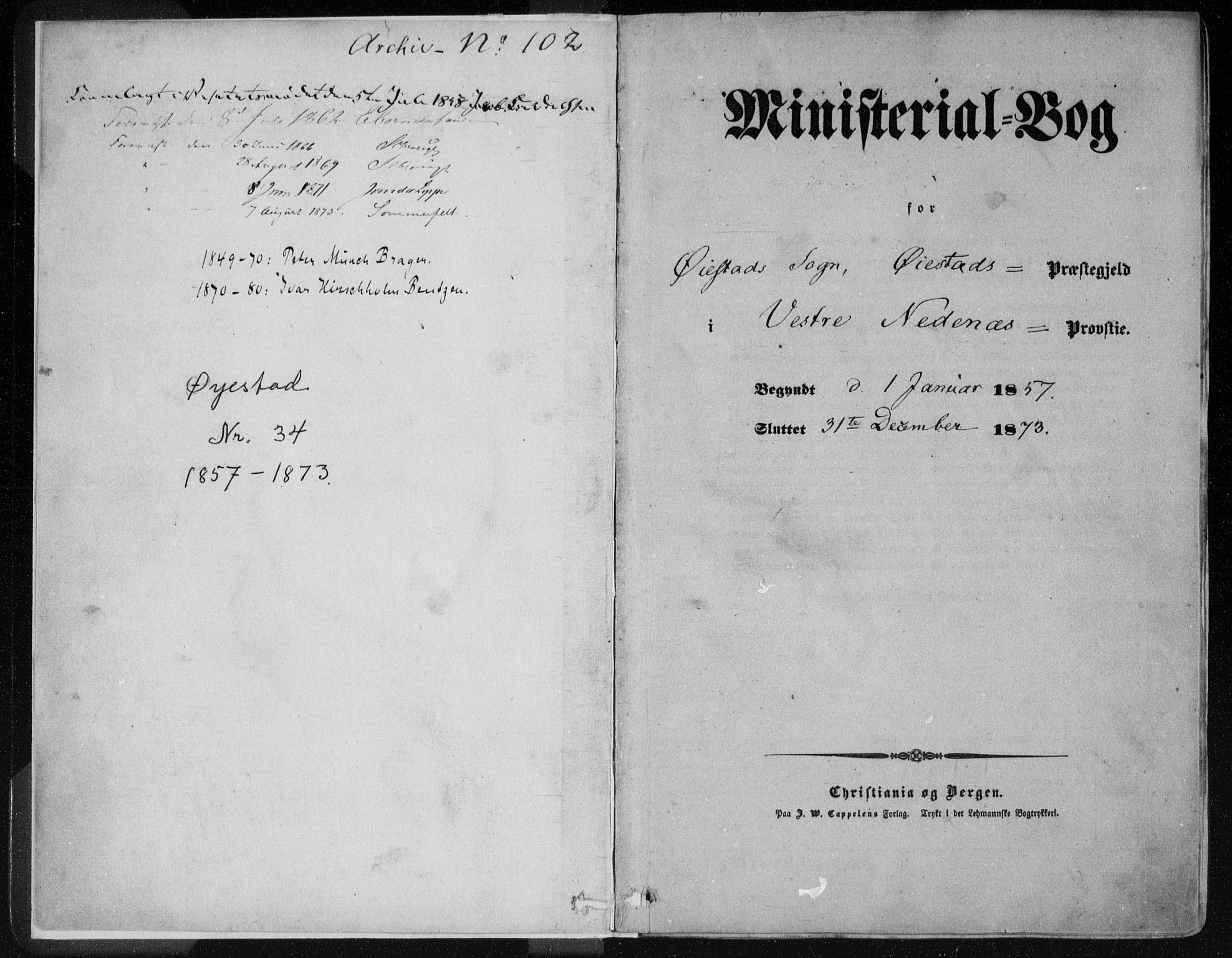 Øyestad sokneprestkontor, AV/SAK-1111-0049/F/Fa/L0015: Ministerialbok nr. A 15, 1857-1873