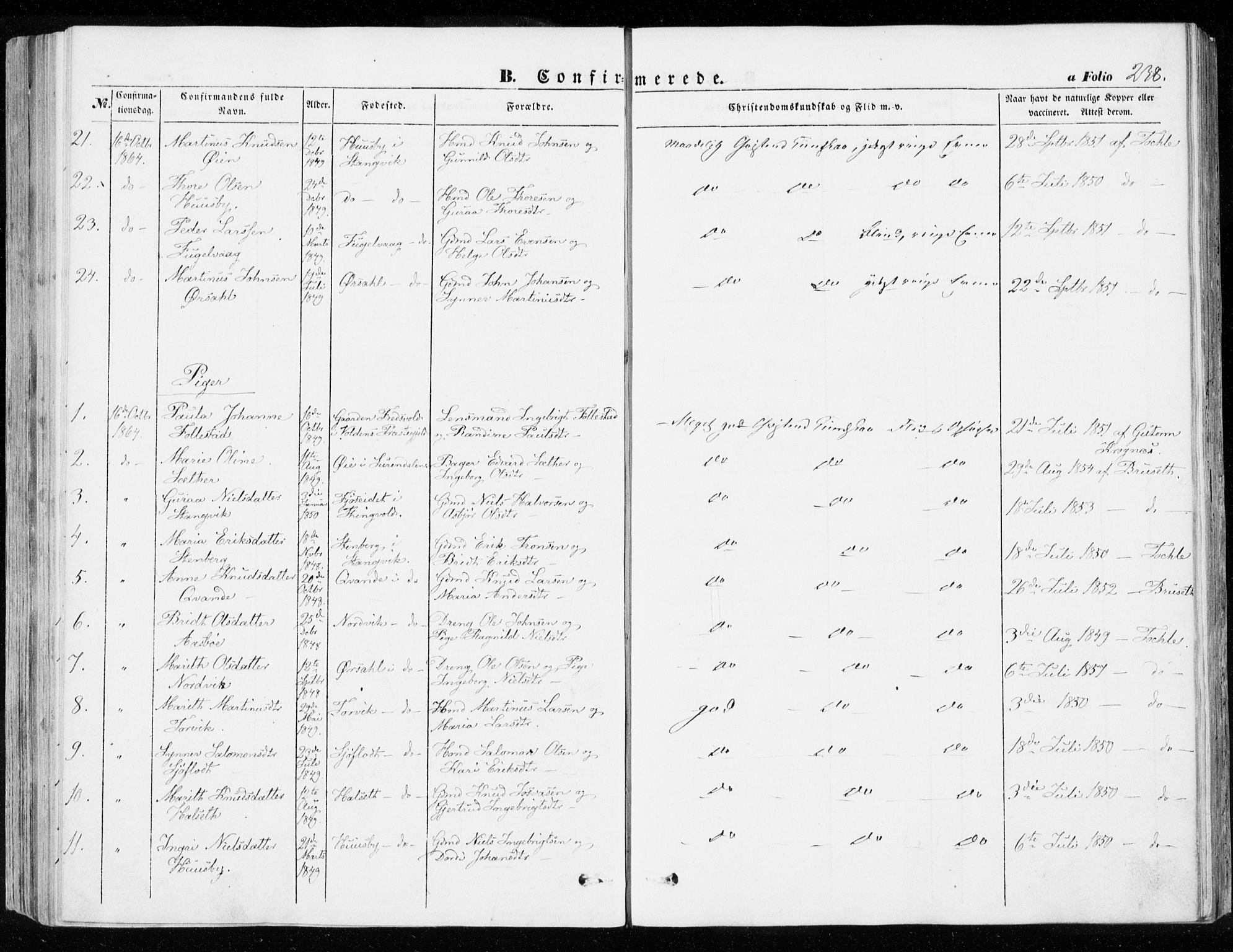 Ministerialprotokoller, klokkerbøker og fødselsregistre - Møre og Romsdal, AV/SAT-A-1454/592/L1026: Ministerialbok nr. 592A04, 1849-1867, s. 238