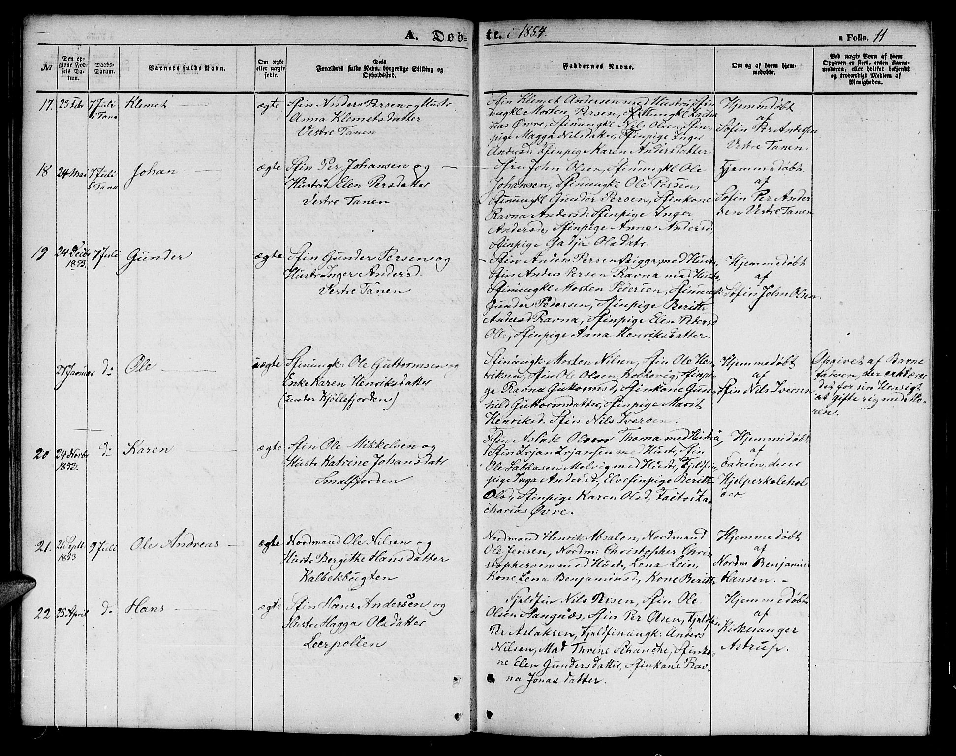 Tana sokneprestkontor, AV/SATØ-S-1334/H/Hb/L0001klokker: Klokkerbok nr. 1 /1, 1853-1867, s. 11