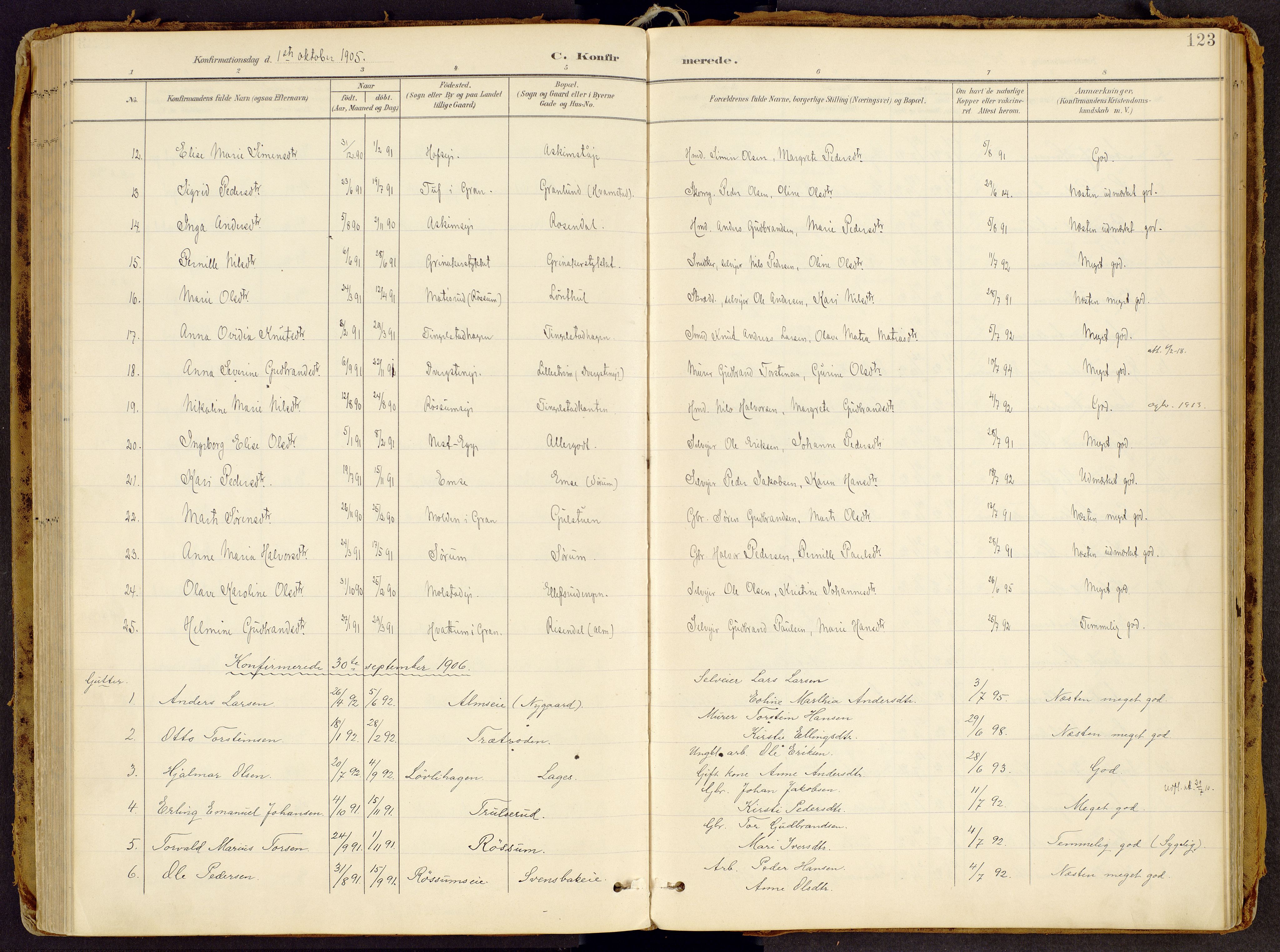Brandbu prestekontor, SAH/PREST-114/H/Ha/Haa/L0002: Ministerialbok nr. 2, 1899-1914, s. 123