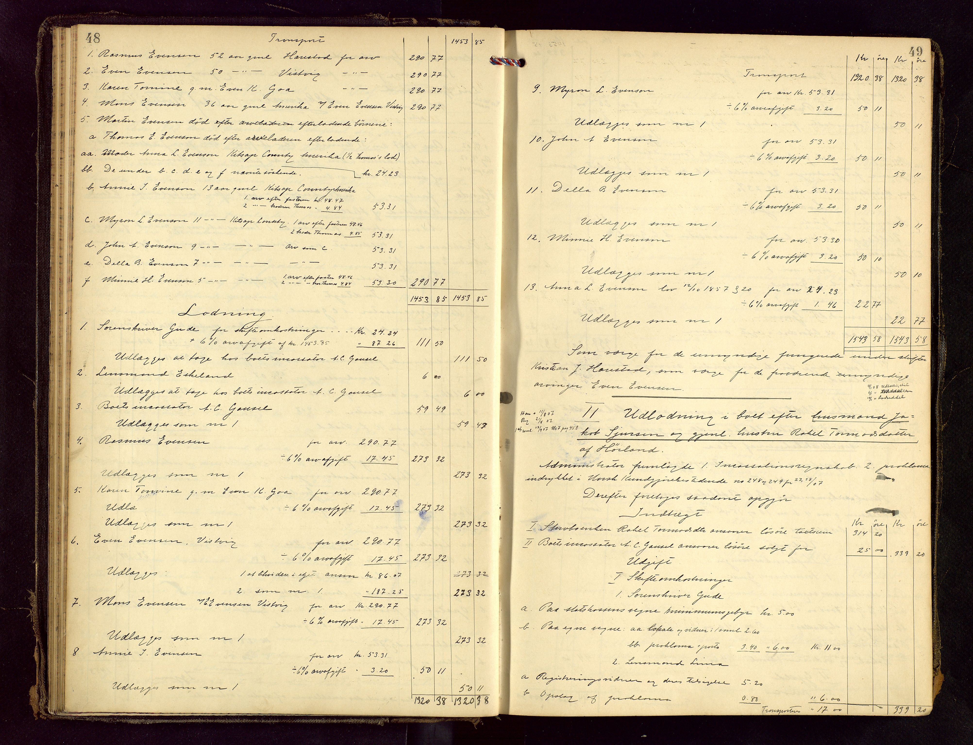Jæren sorenskriveri, AV/SAST-A-100310/01/5/50/50BB/L0007: SKIFTEUTLODNINGSPROTOKOLL, 1907-1914, s. 48-49