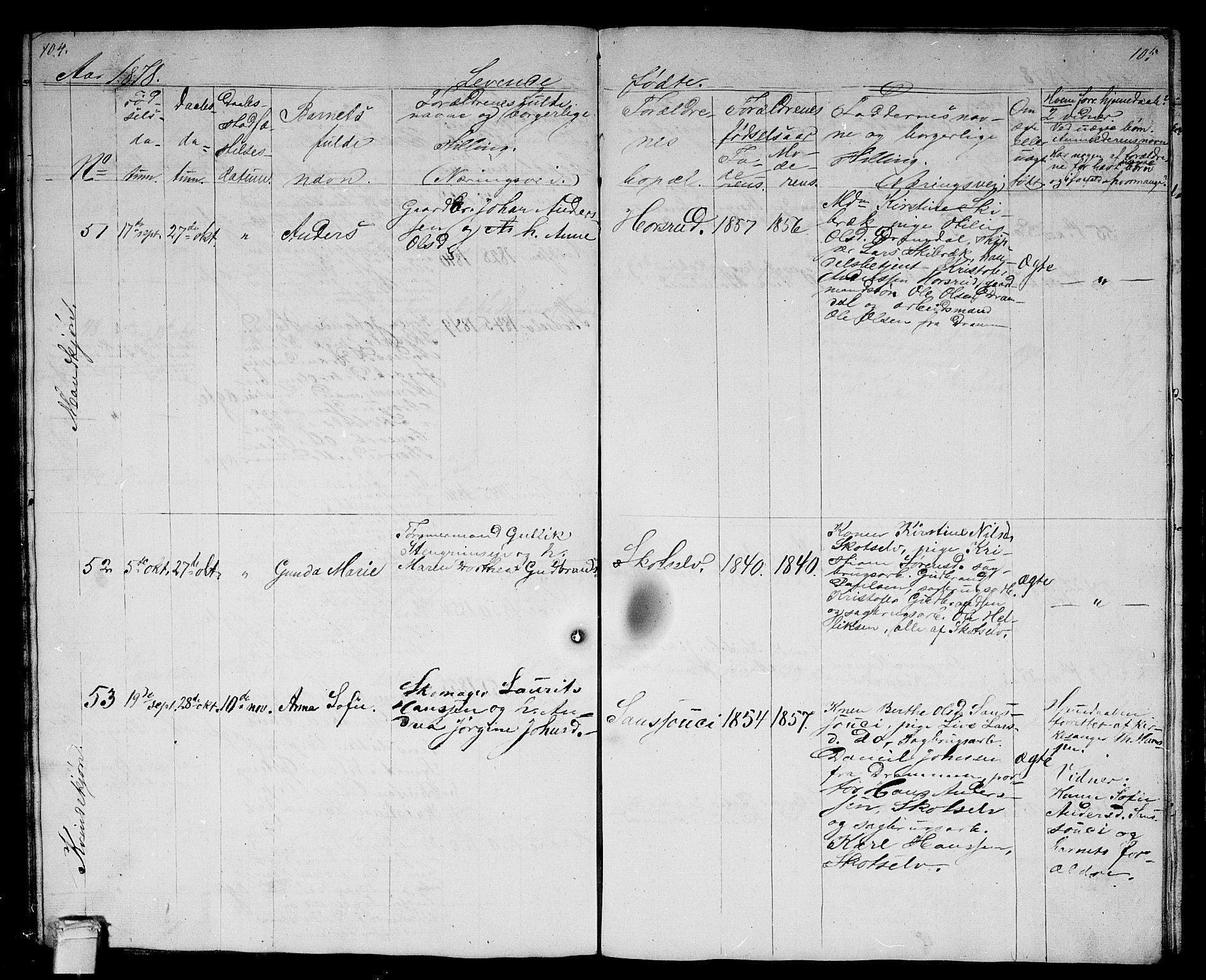 Eiker kirkebøker, AV/SAKO-A-4/G/Gb/L0002: Klokkerbok nr. II 2, 1865-1879, s. 104-105