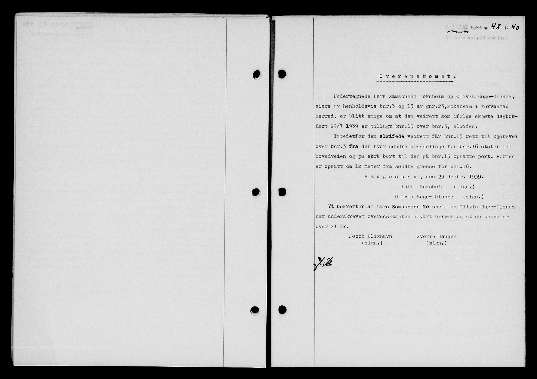Karmsund sorenskriveri, SAST/A-100311/01/II/IIB/L0072: Pantebok nr. 53A, 1939-1940, Dagboknr: 48/1940