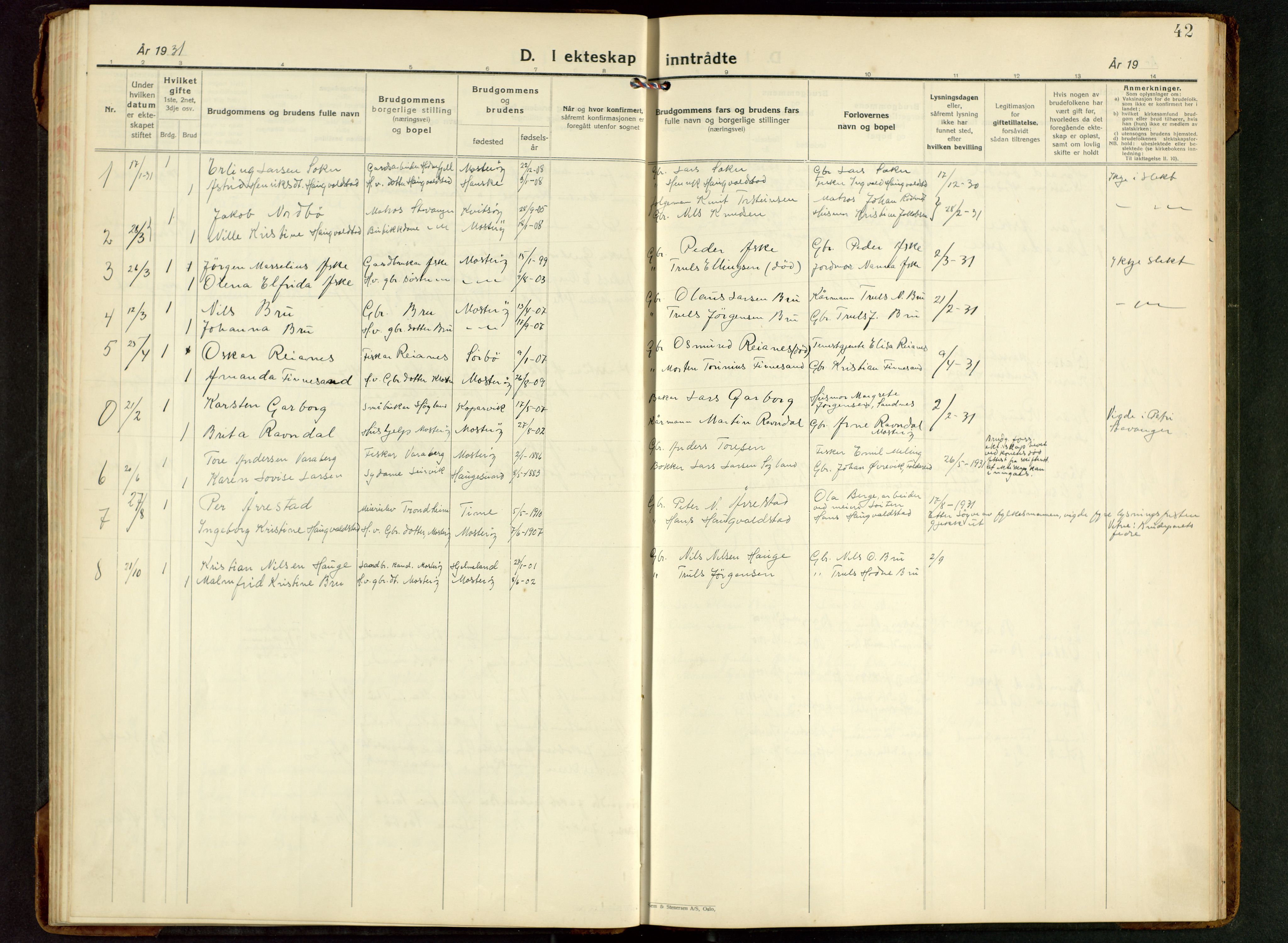 Rennesøy sokneprestkontor, AV/SAST-A -101827/H/Ha/Hab/L0017: Klokkerbok nr. B 16, 1929-1949, s. 42