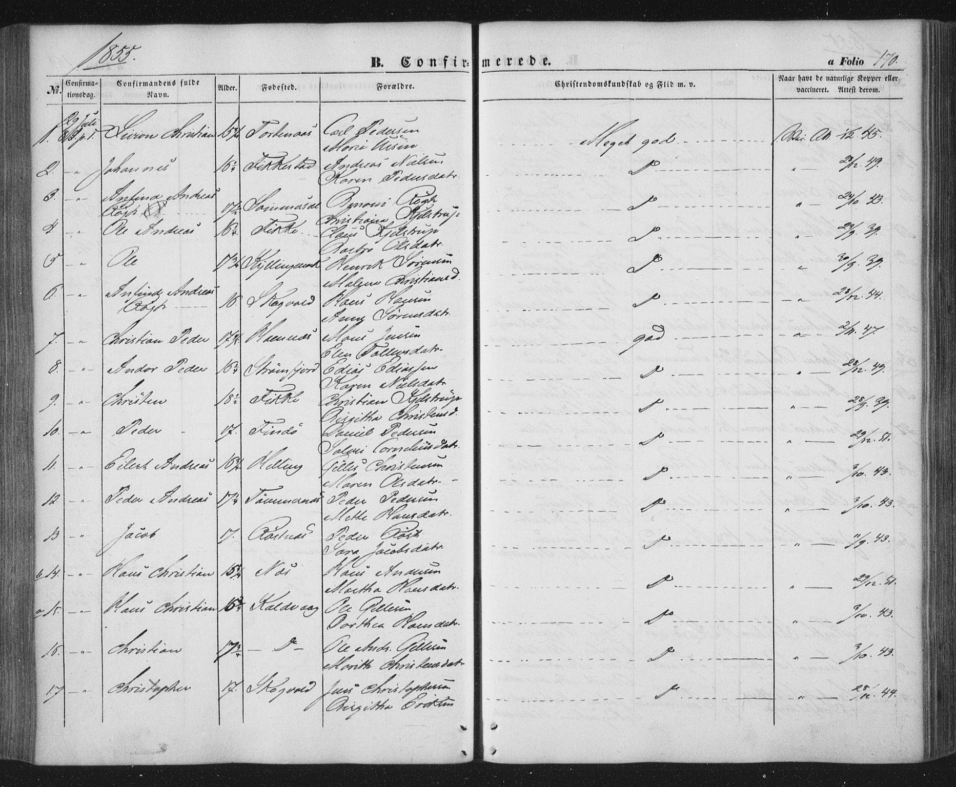 Ministerialprotokoller, klokkerbøker og fødselsregistre - Nordland, AV/SAT-A-1459/859/L0844: Ministerialbok nr. 859A04, 1849-1862, s. 170