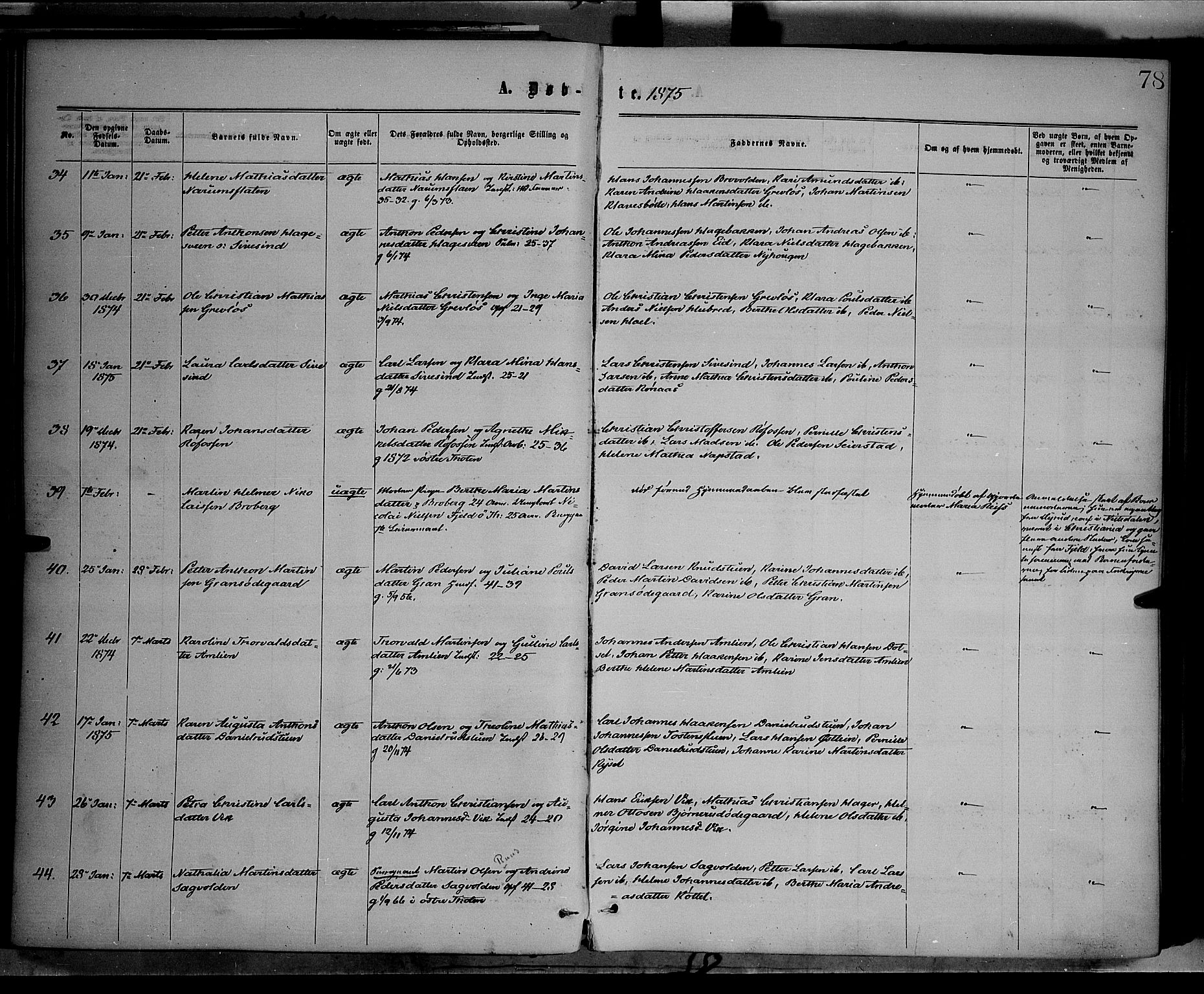 Vestre Toten prestekontor, AV/SAH-PREST-108/H/Ha/Haa/L0008: Ministerialbok nr. 8, 1870-1877, s. 78