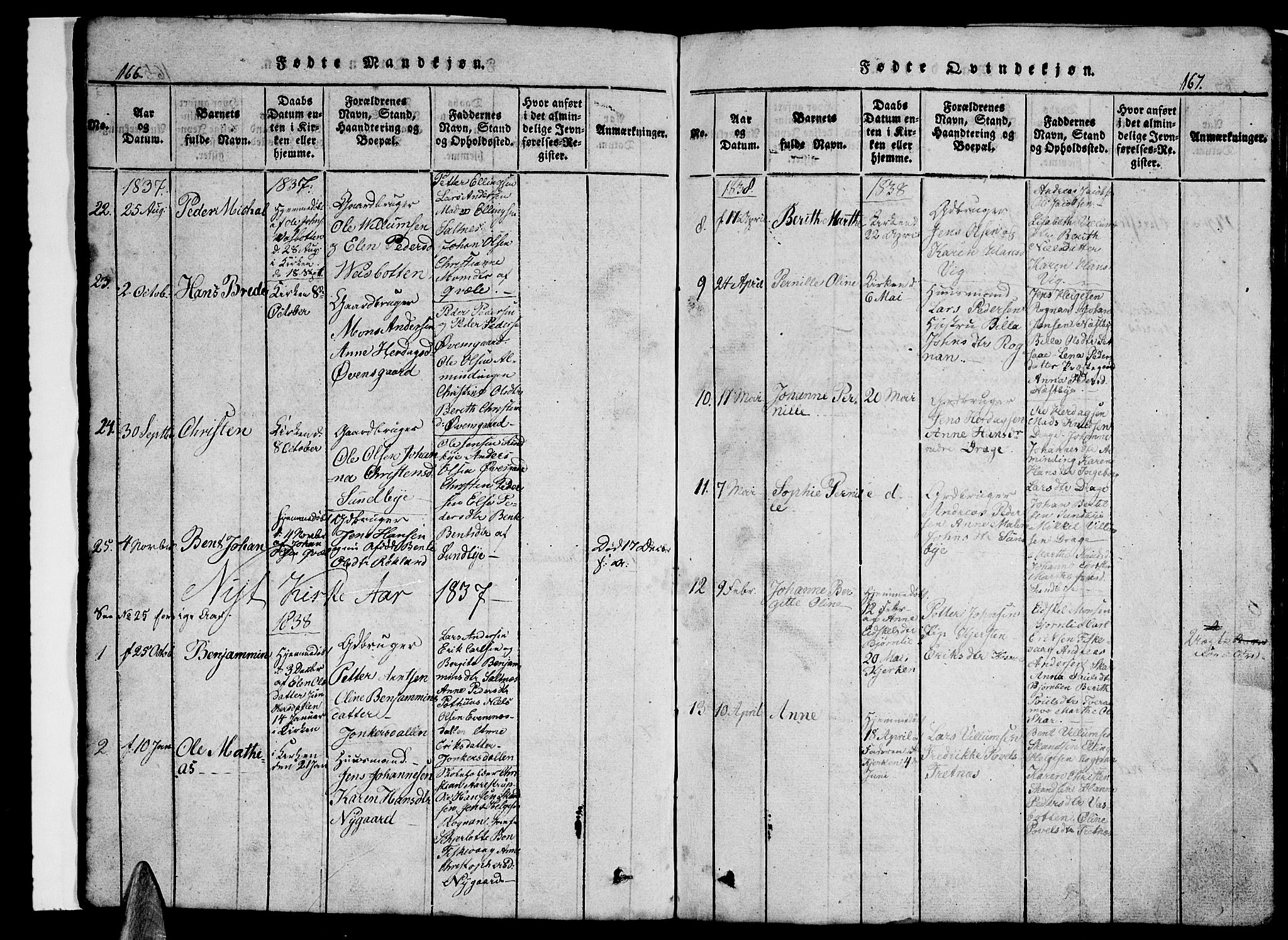 Ministerialprotokoller, klokkerbøker og fødselsregistre - Nordland, SAT/A-1459/847/L0676: Klokkerbok nr. 847C04, 1821-1853, s. 166-167