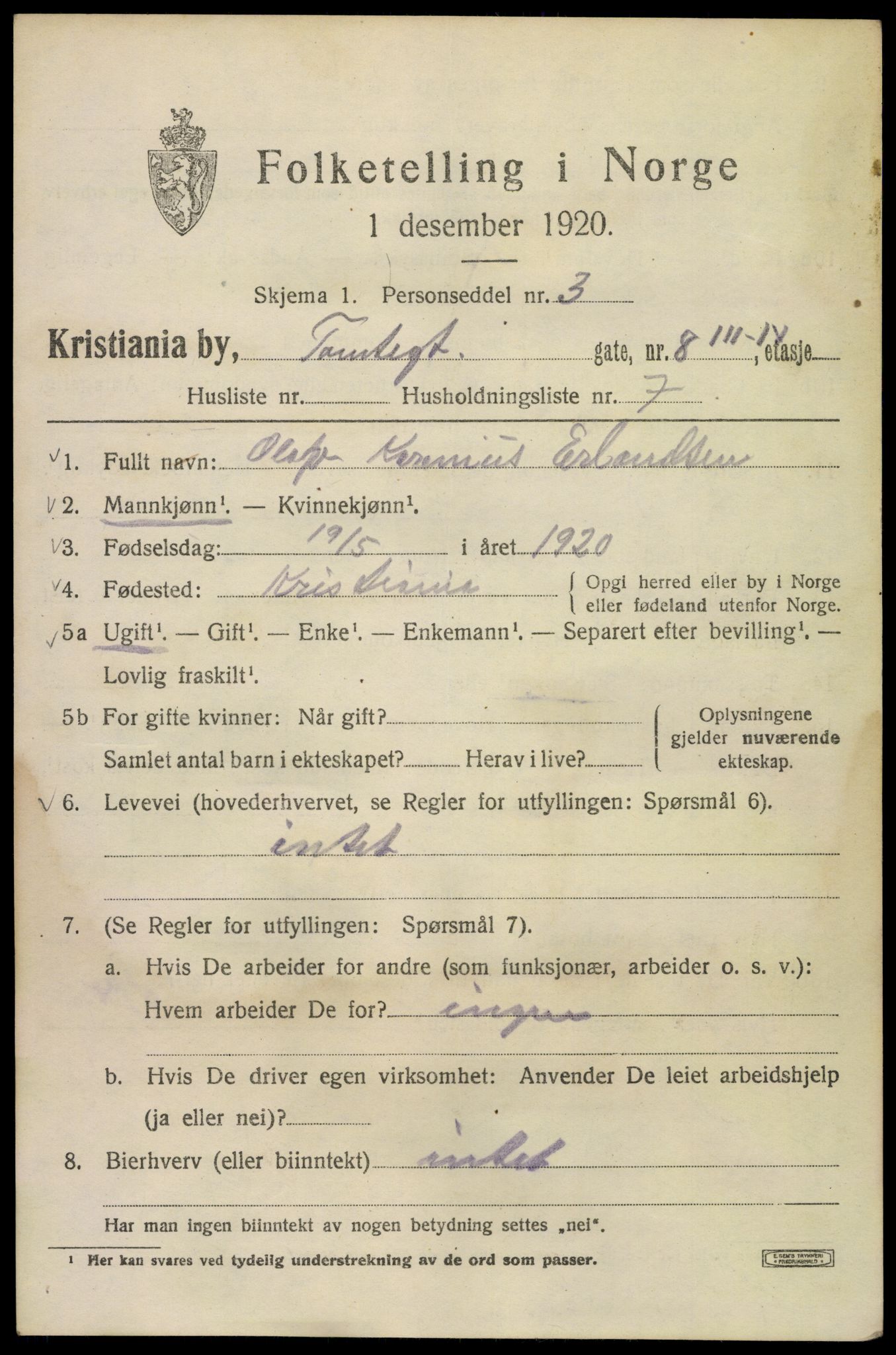 SAO, Folketelling 1920 for 0301 Kristiania kjøpstad, 1920, s. 589217