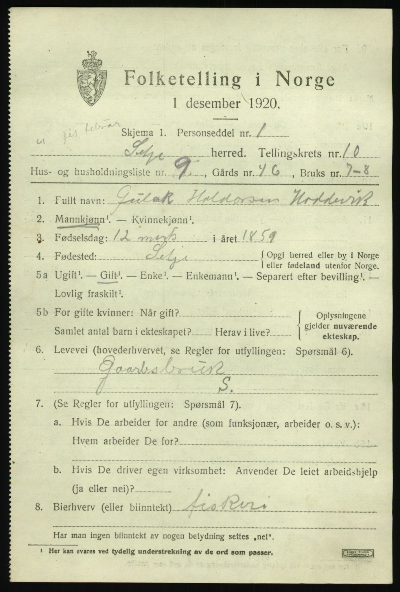 SAB, Folketelling 1920 for 1441 Selje herred, 1920, s. 4695