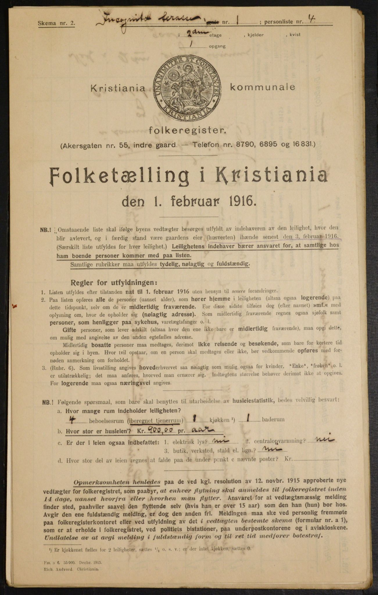 OBA, Kommunal folketelling 1.2.1916 for Kristiania, 1916, s. 45318